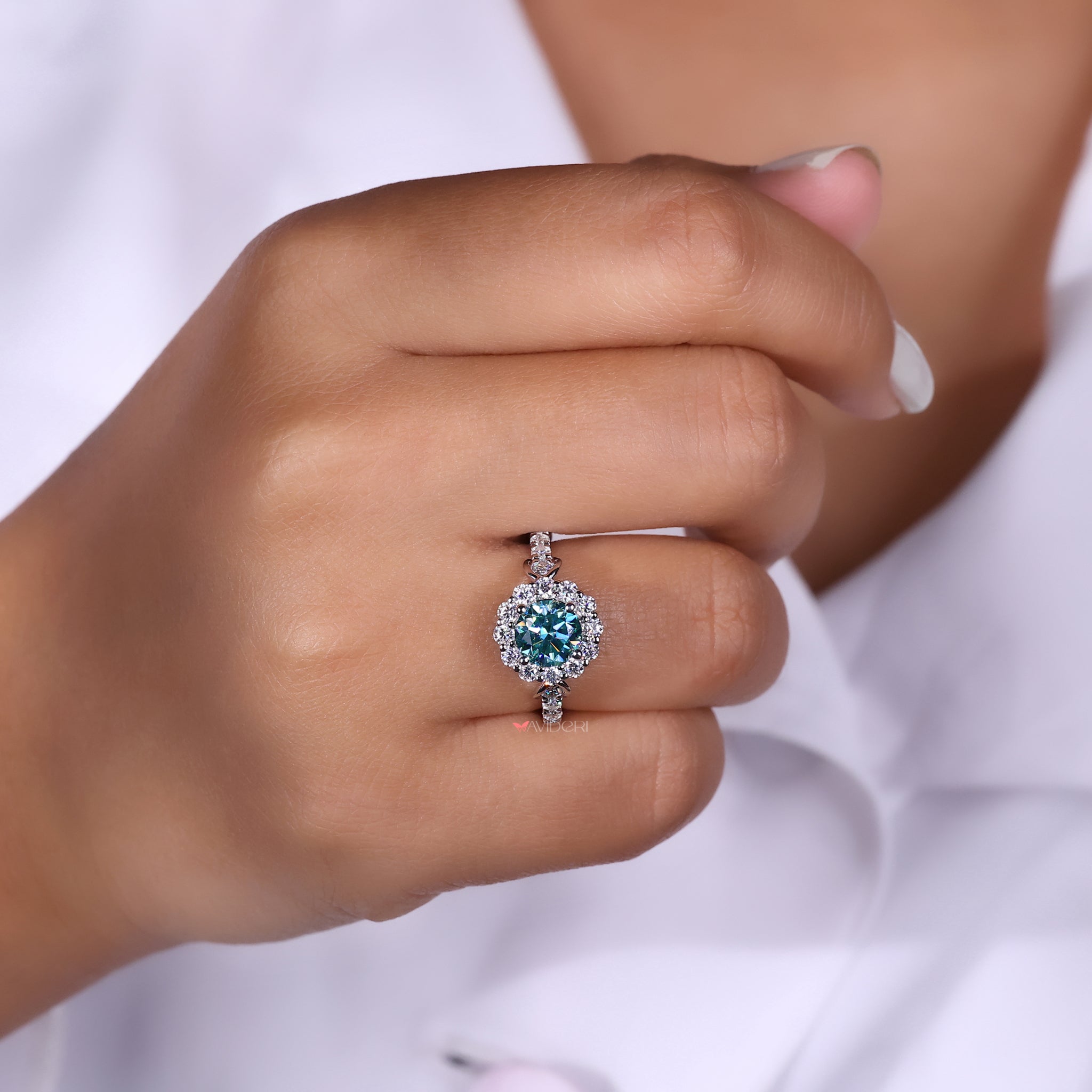 White gold engagement ring with a sleek finish.