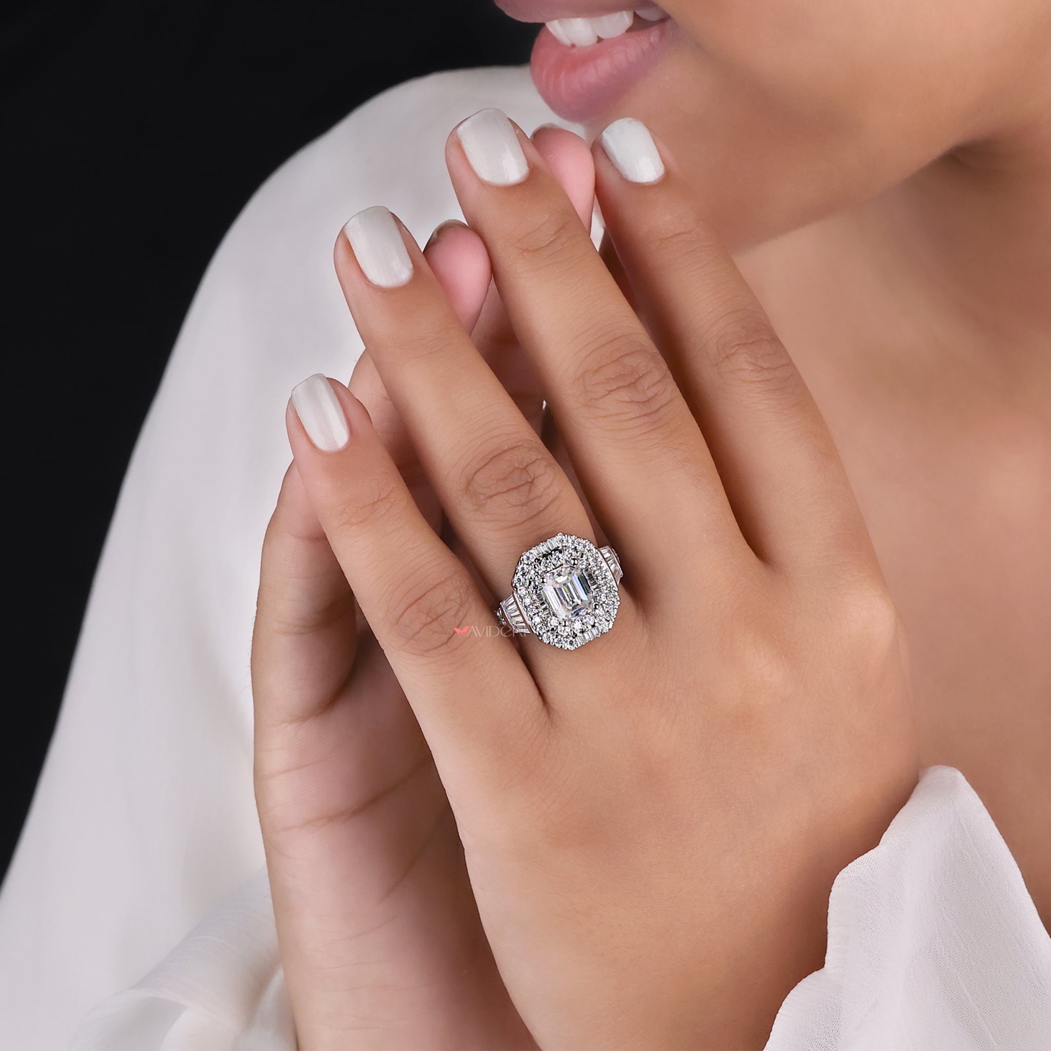 Pave setting ring, double halo set ring, handmade jewelry