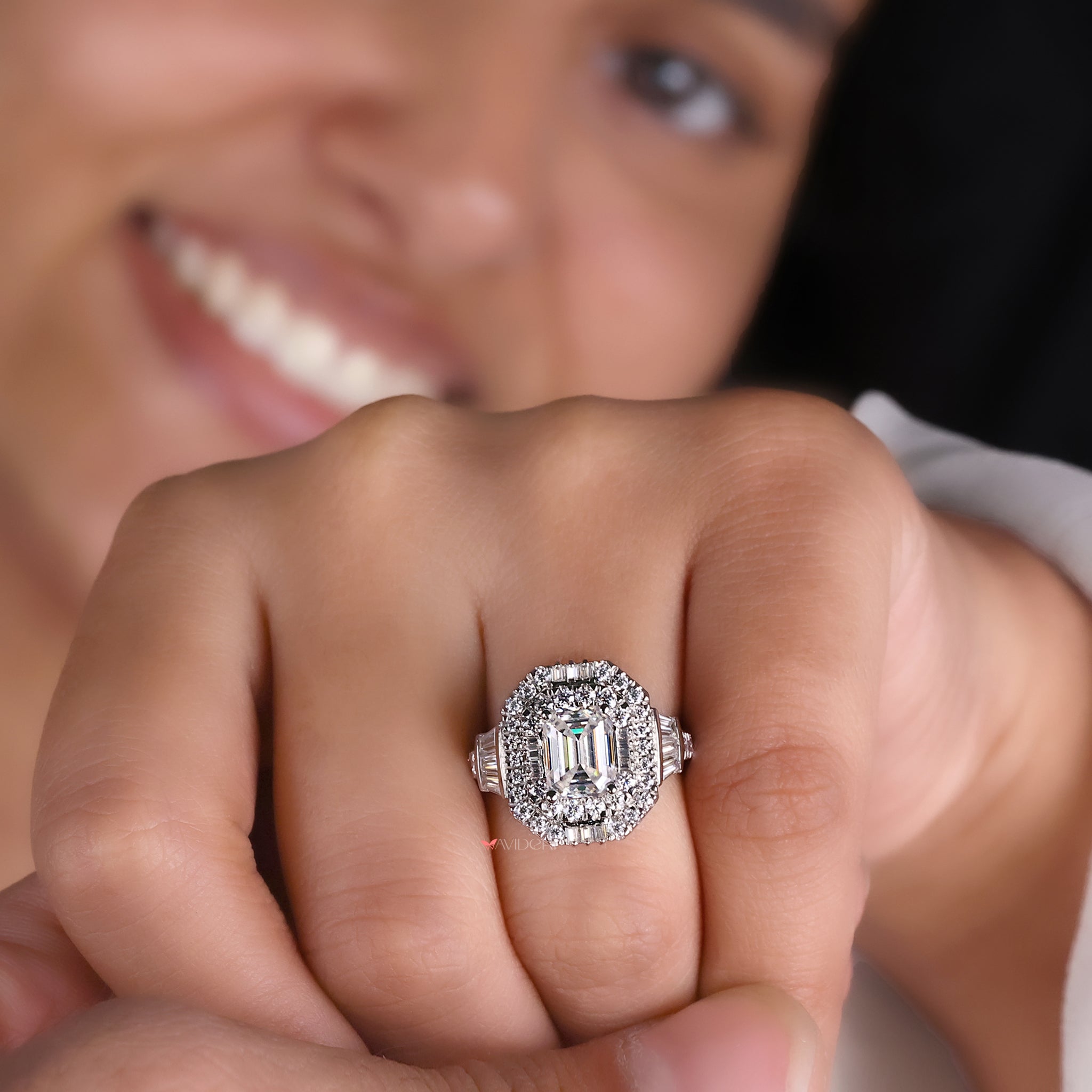 White gold engagement ring, double halo set ring, double halo setting ring