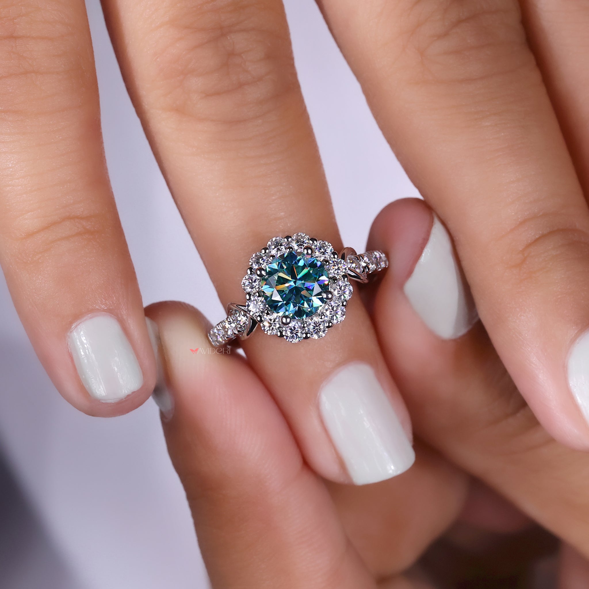 Pave setting ring with sparkling moissanite accents.