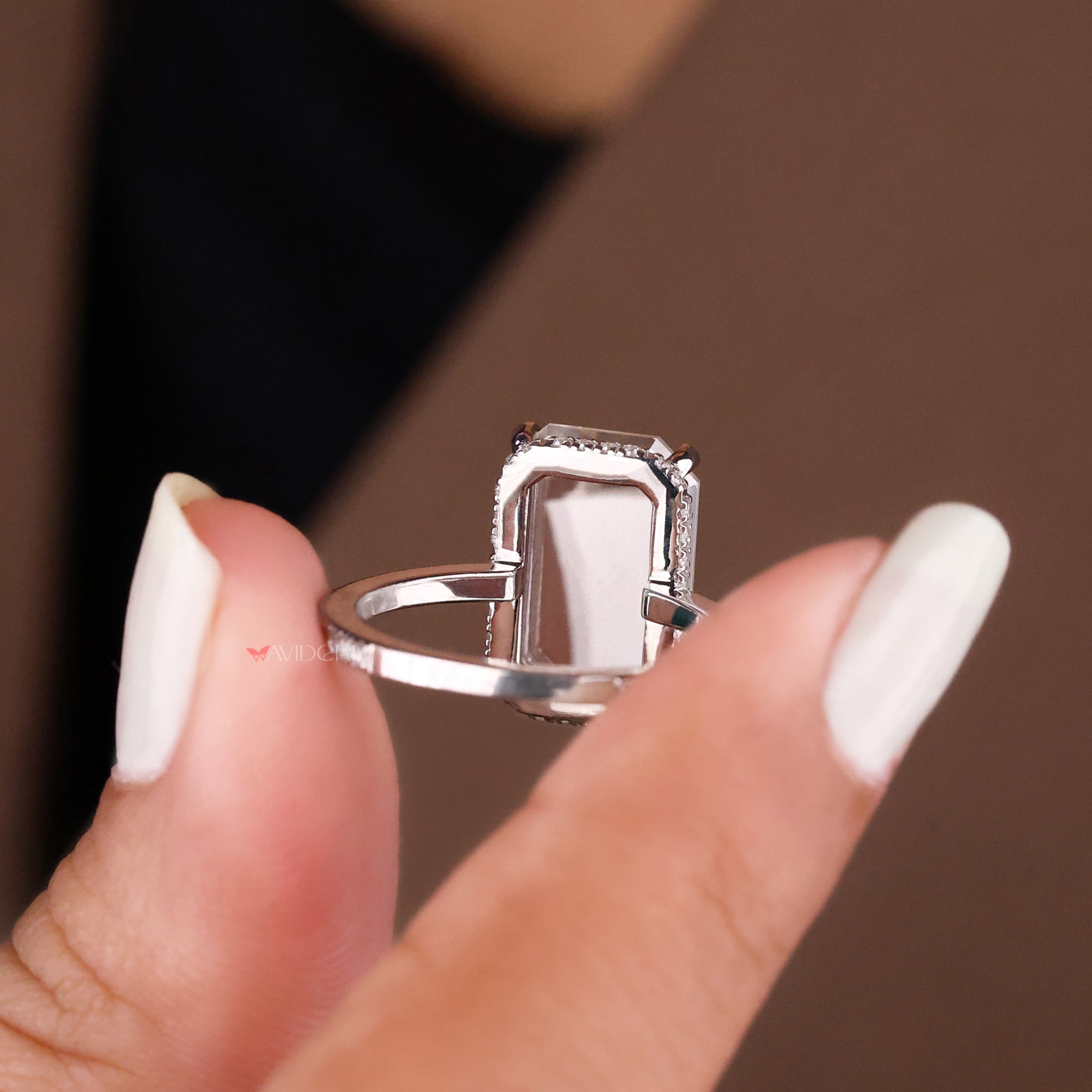 Open gallery ring, moissanite wedding ring, handmade ring