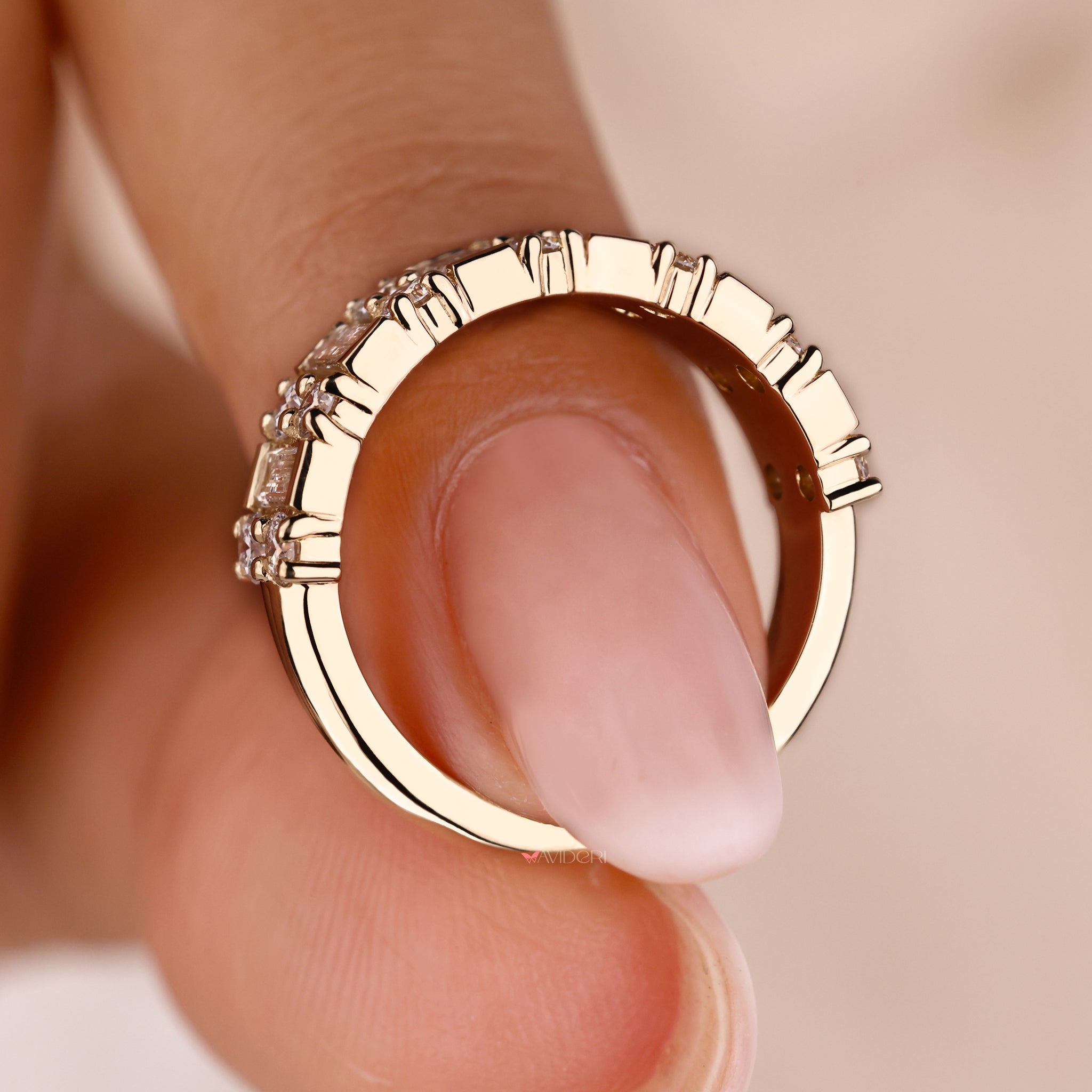 Yellow gold diamond ring with sparkling brilliance.