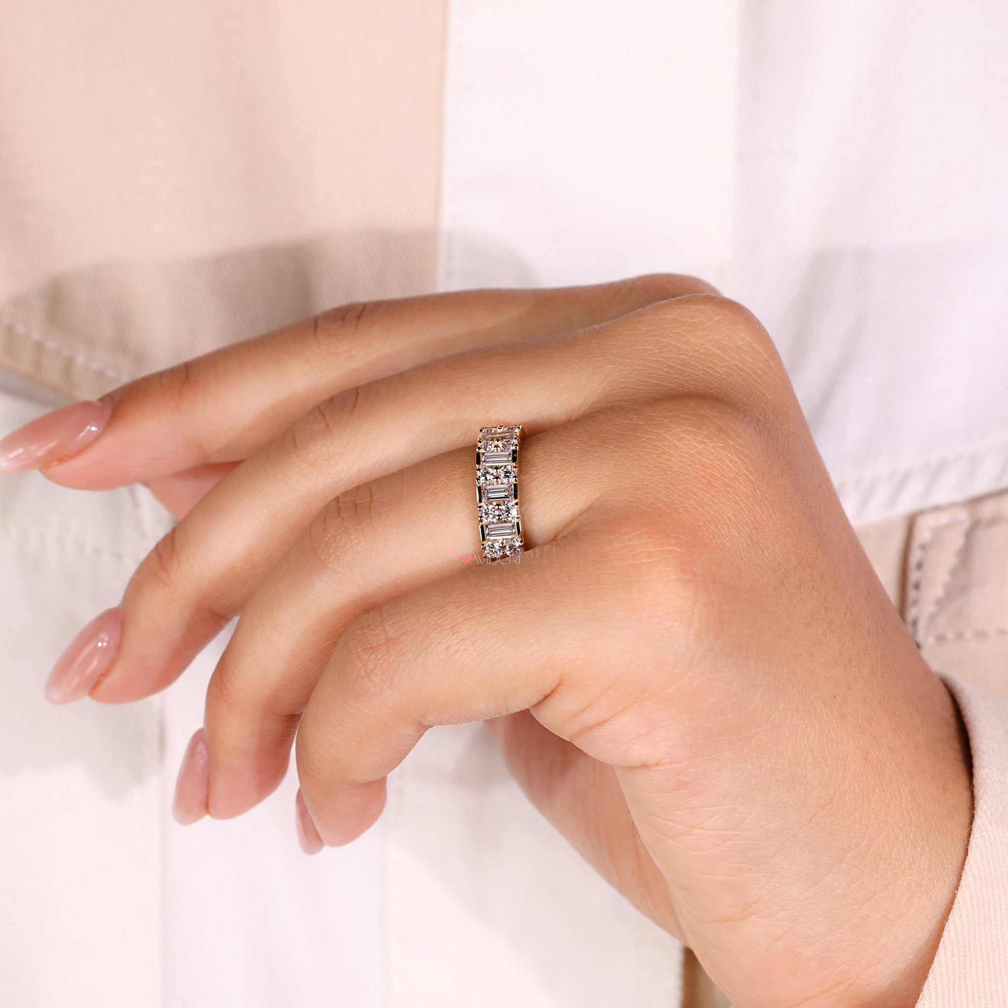 Half eternity band with a sleek design.