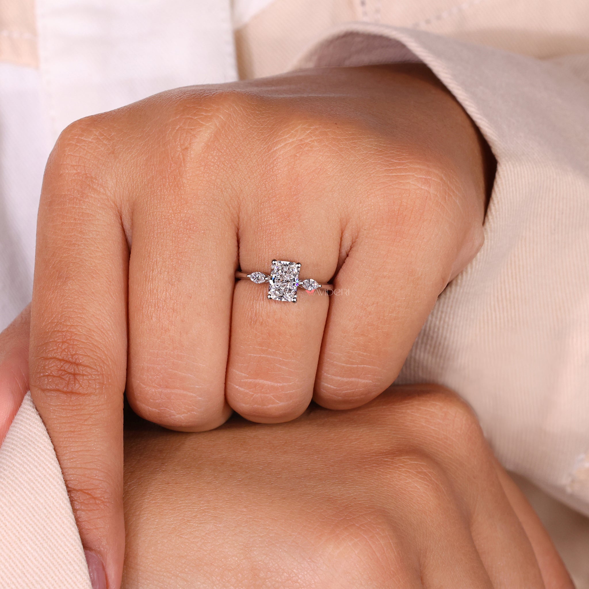 Radiant Cut Engagement Ring - Three Stone Setting