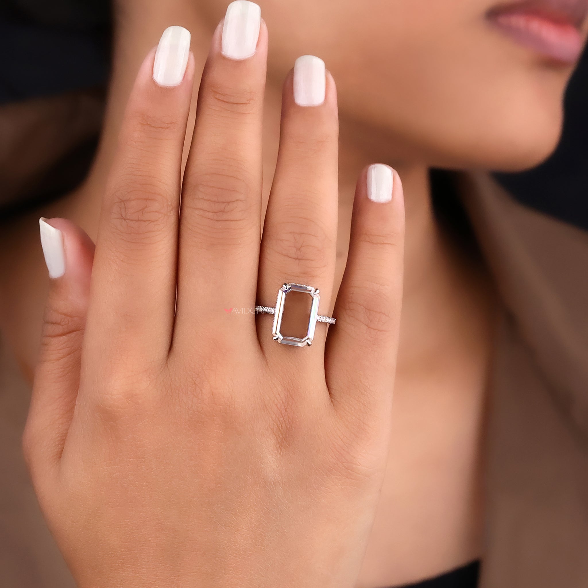 Round cut ring, white gold ring, pave setting ring