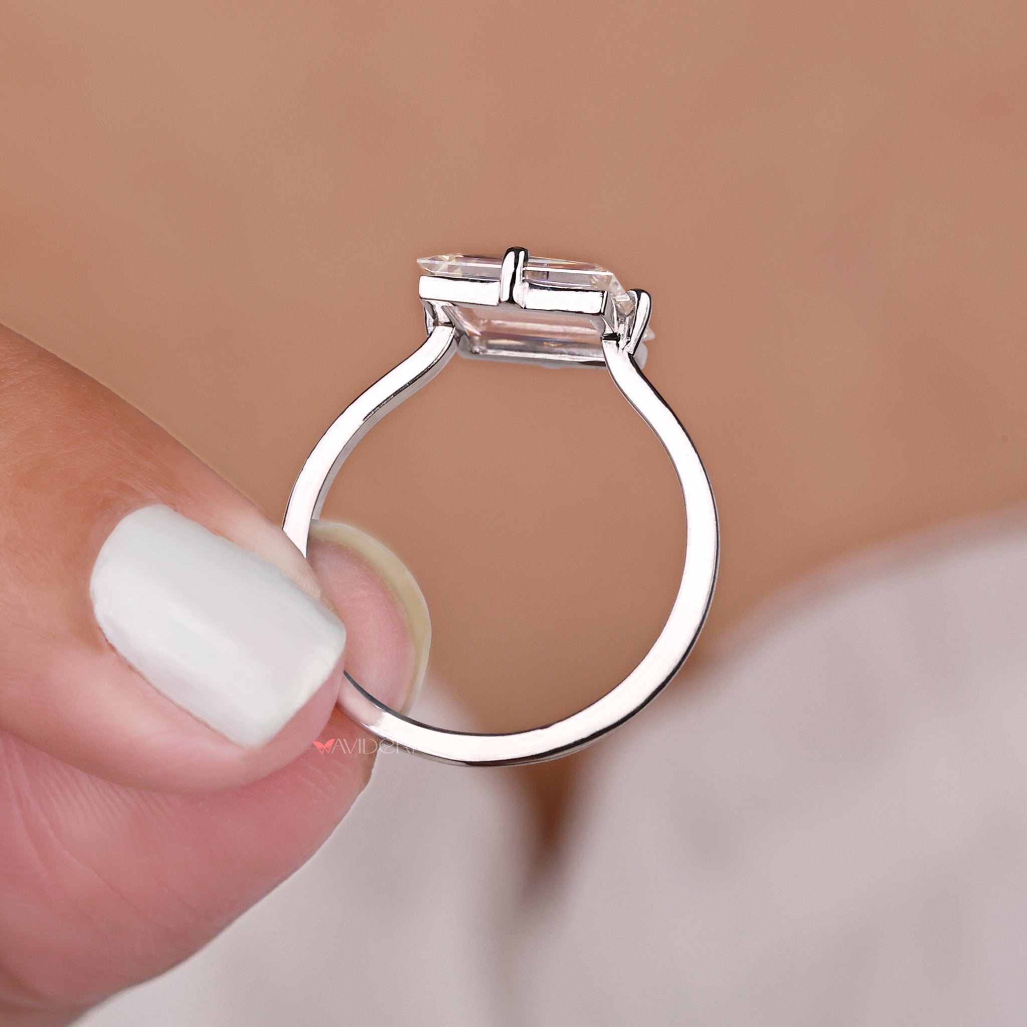 Solitaire engagement ring, open gallery ring, compass prong ring