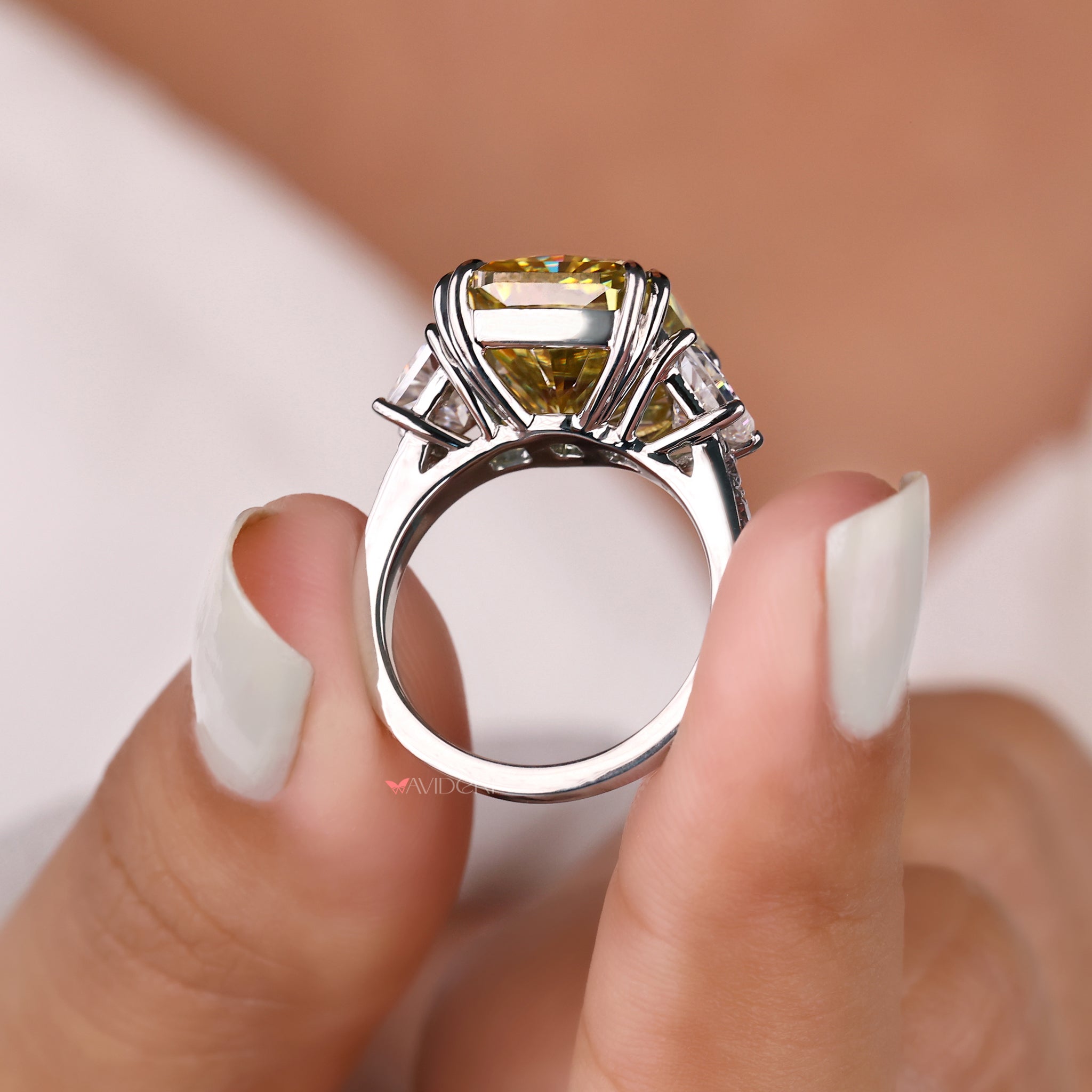 White gold ring, moissanite engagement ring, handmade ring