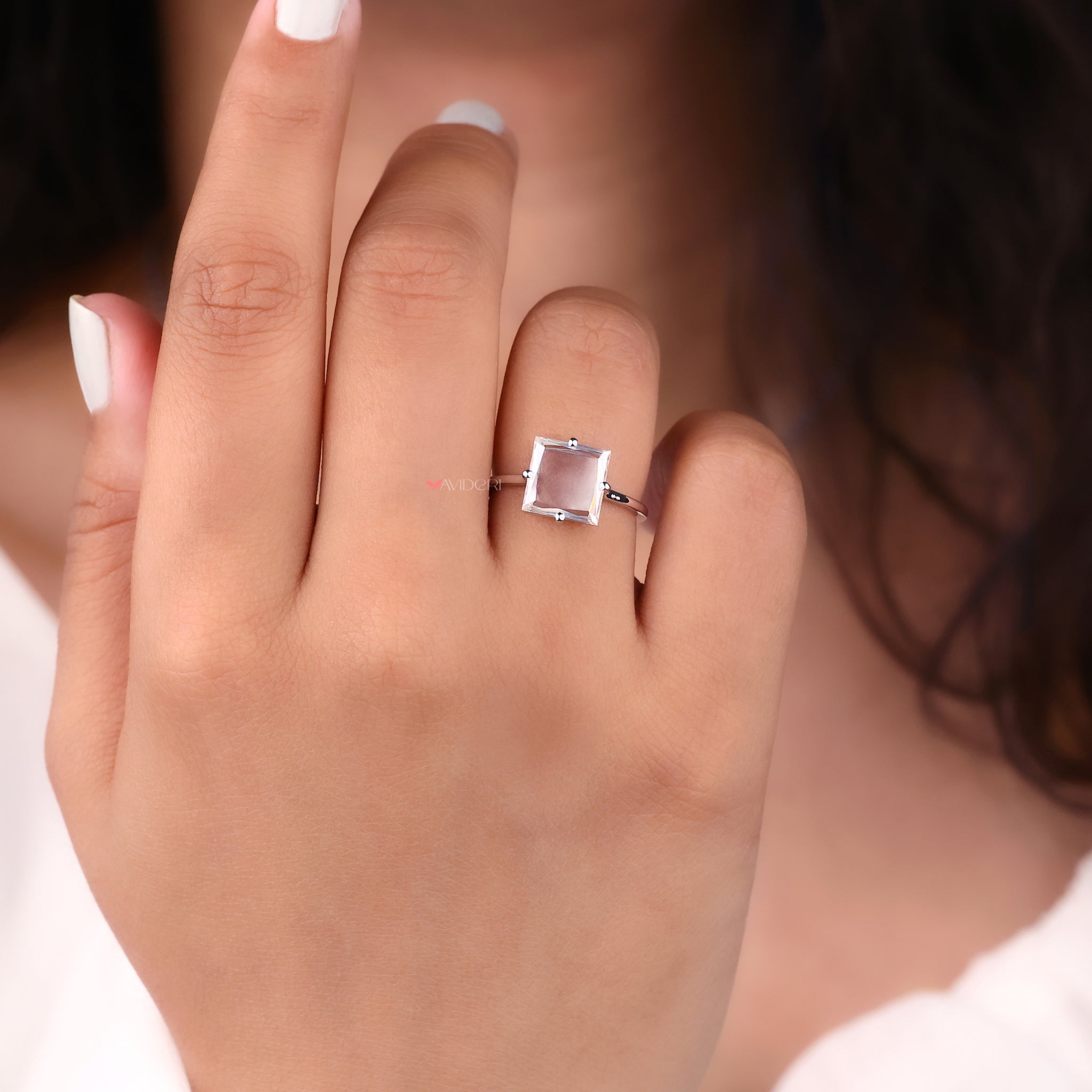 White gold engagement ring, moissanite engagement ring, solitaire ring