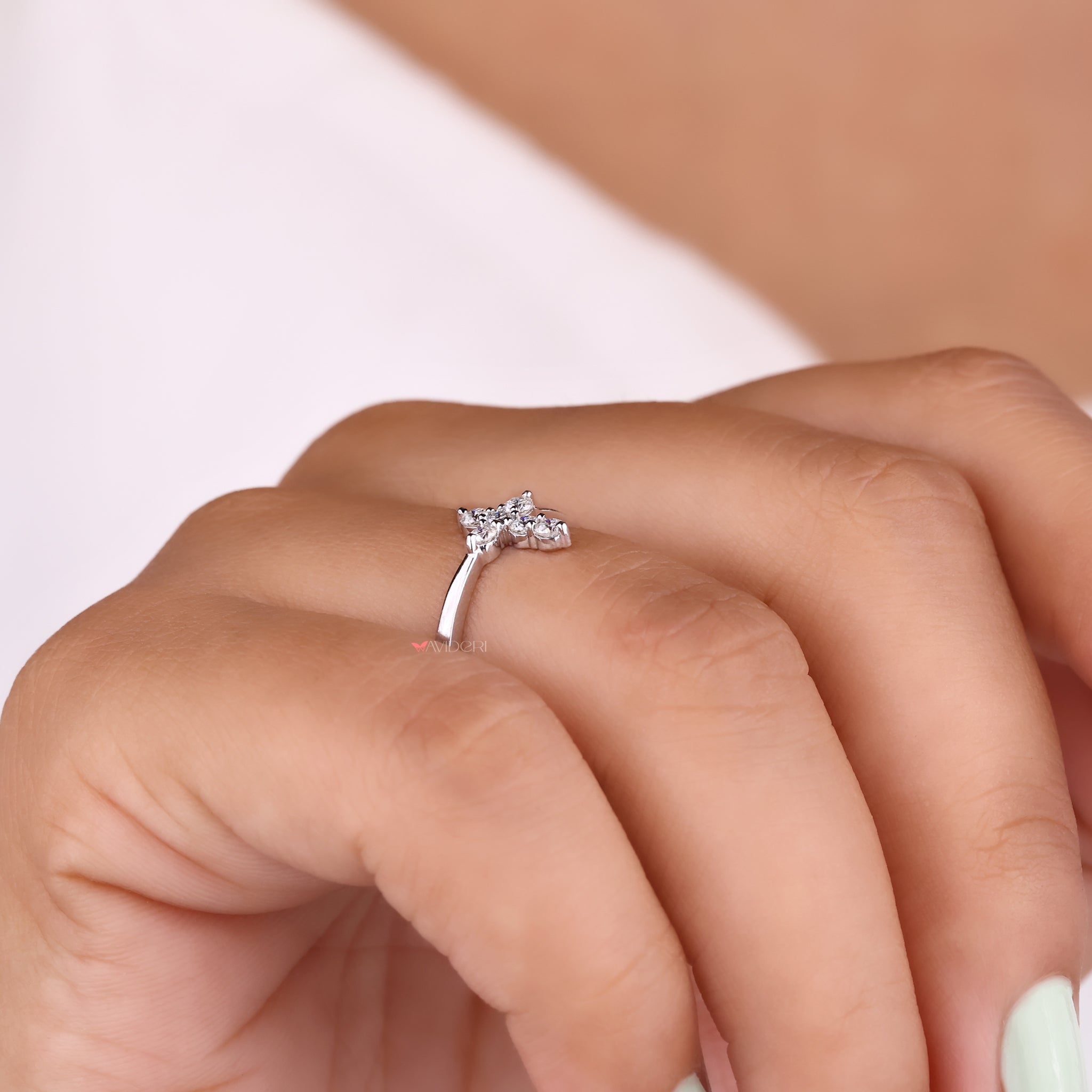 White gold engagement ring, moissanite wedding ring, round cut ring