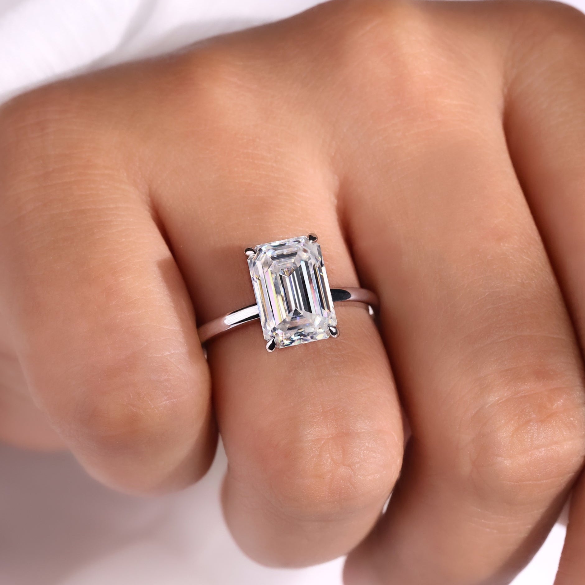 Emerald moissanite ring, emerald cut ring, handmade ring