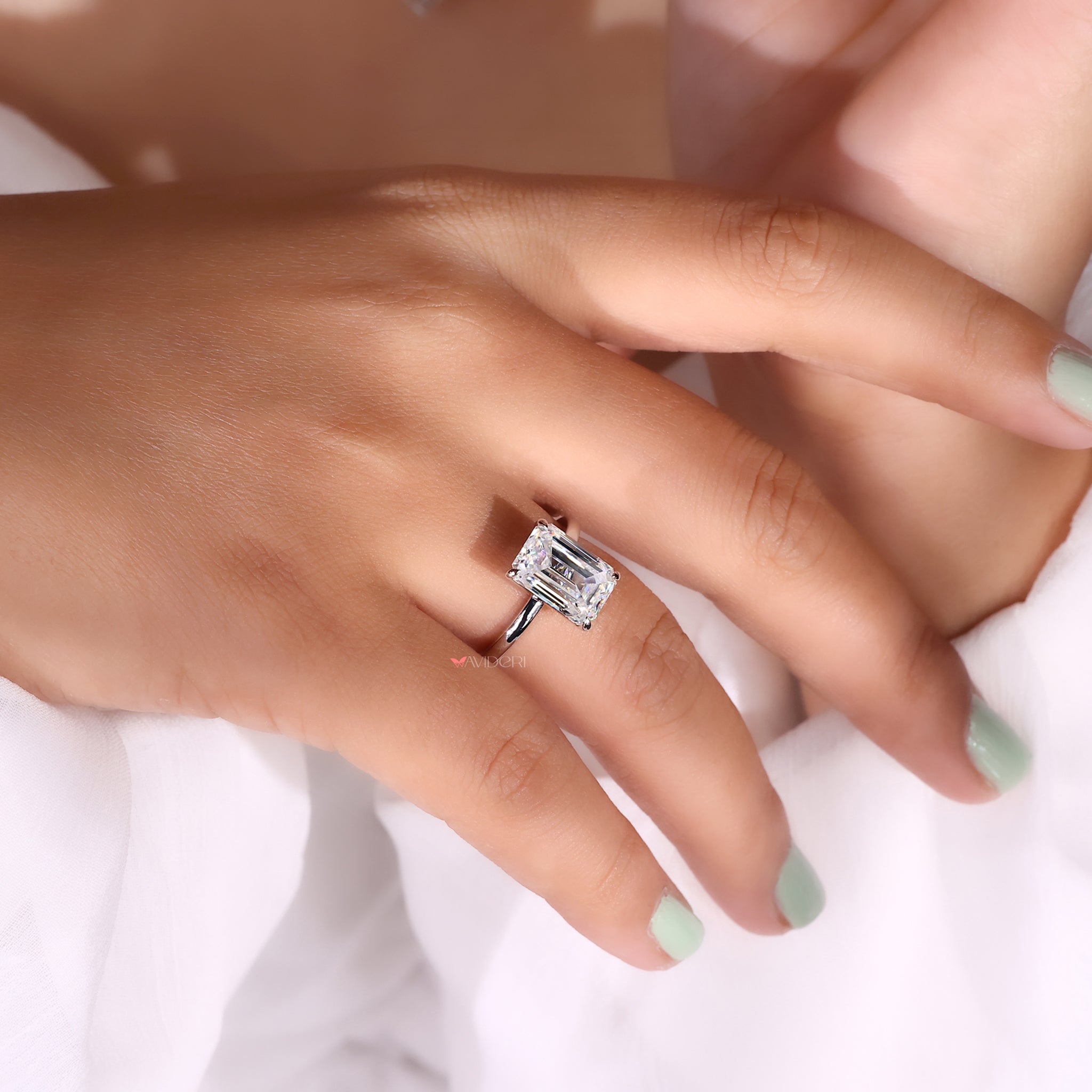 Prong setting, moissanite wedding ring, white gold ring