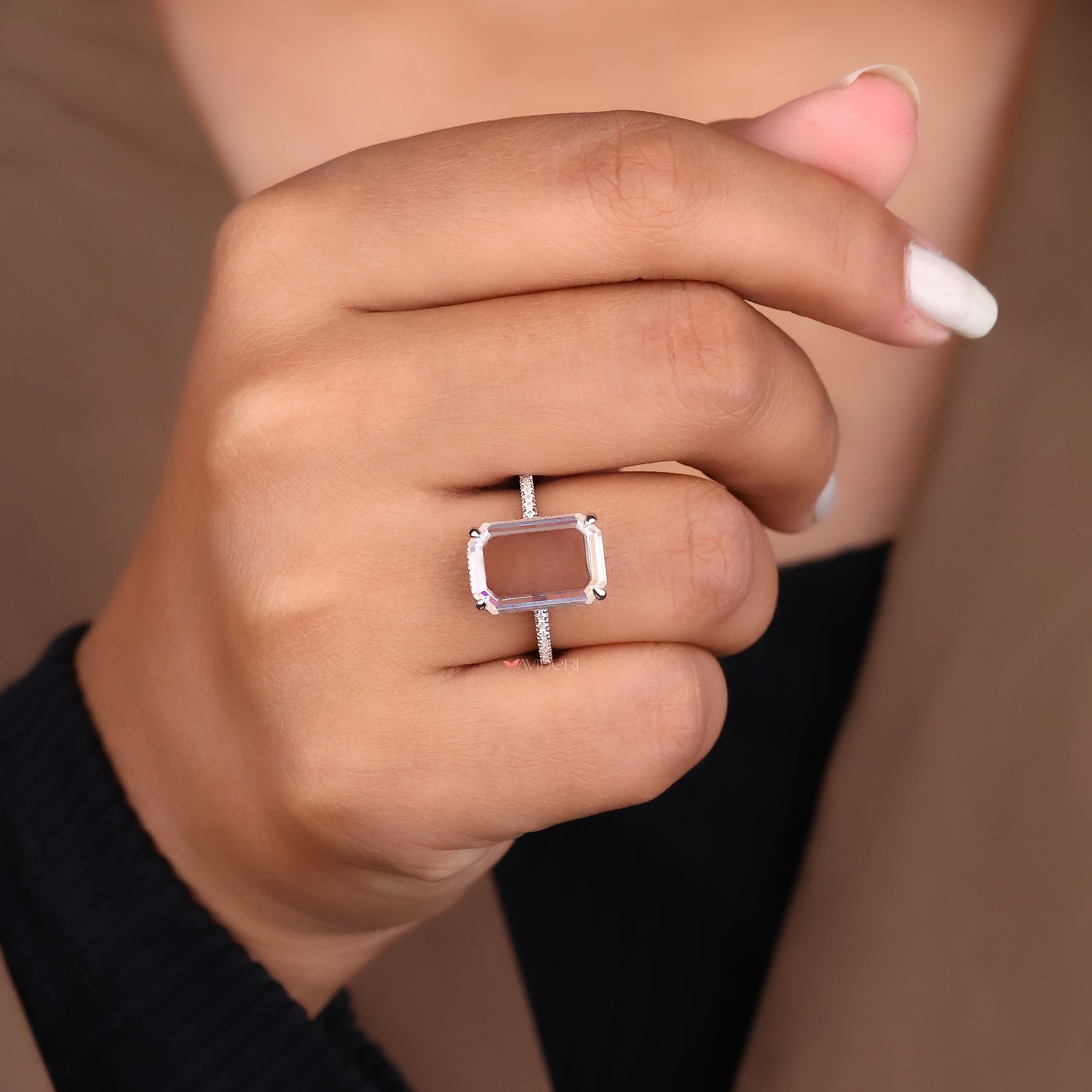 Round cut ring, pave engagement ring, handmade jewelry