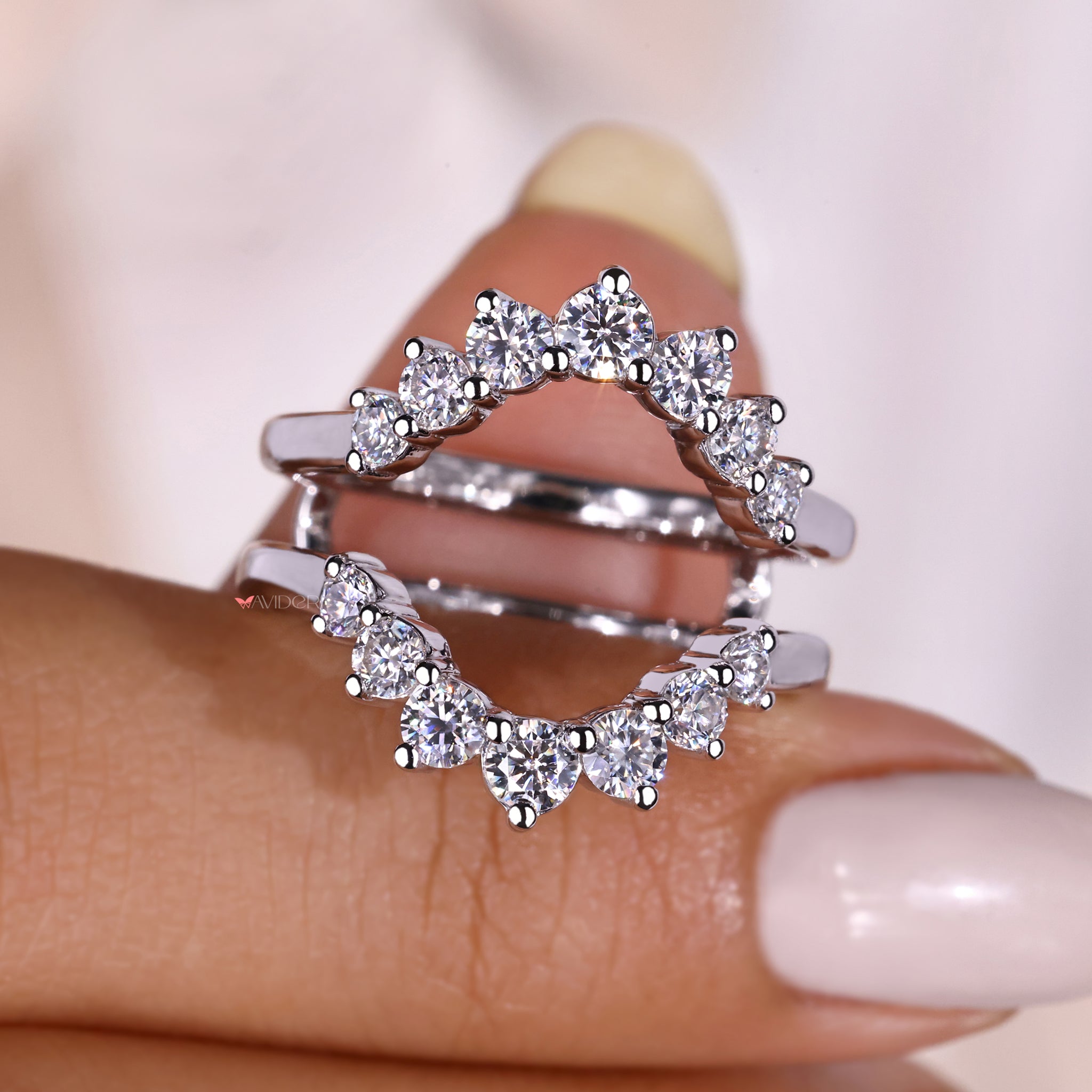 Wrap guard wedding band for a secure, stylish fit.