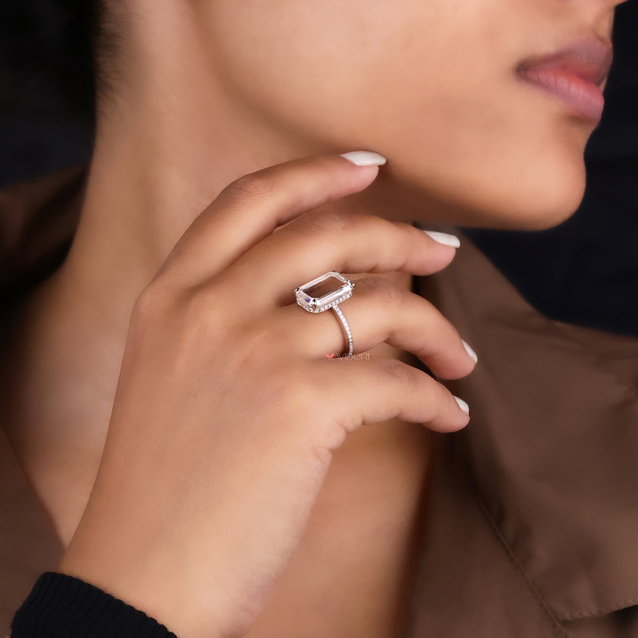 Moissanite wedding ring, pave setting ring, avideri engagement ring