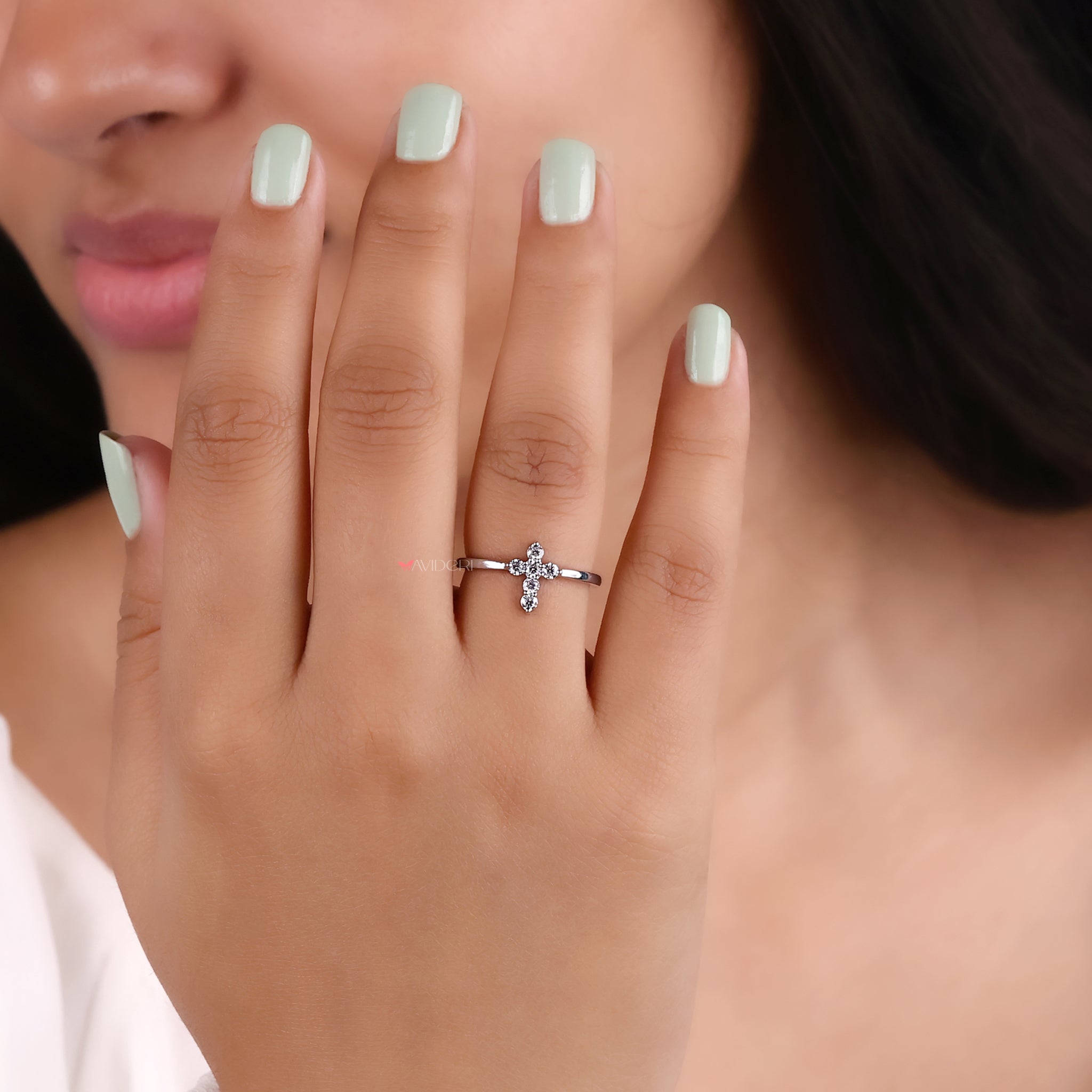 White gold engagement ring, Cross Religious engagement ring, moissanite engagement ring