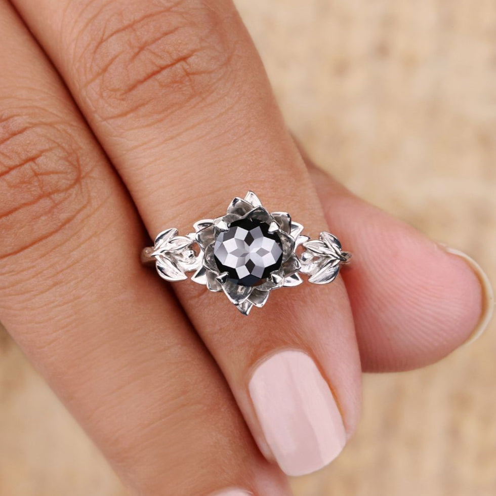 Round rose cut mossan engagement ring showcasing a timeless and elegant design