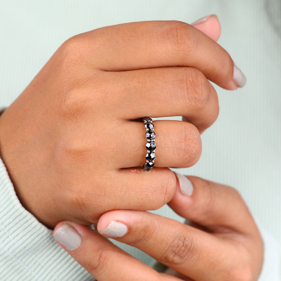 Half eternity wedding band adds balance and brilliance to your finger.