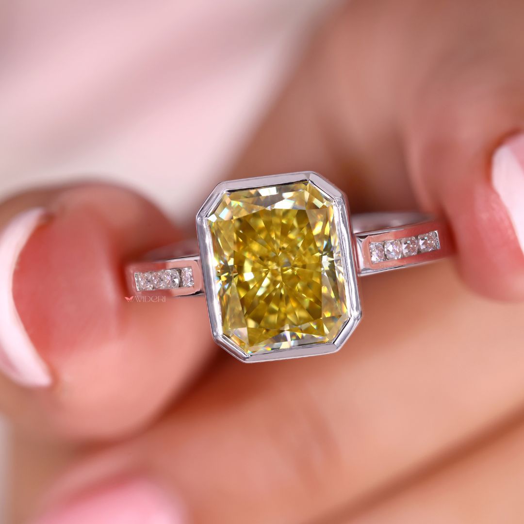 Moissanite engagement ring with radiant cut setting