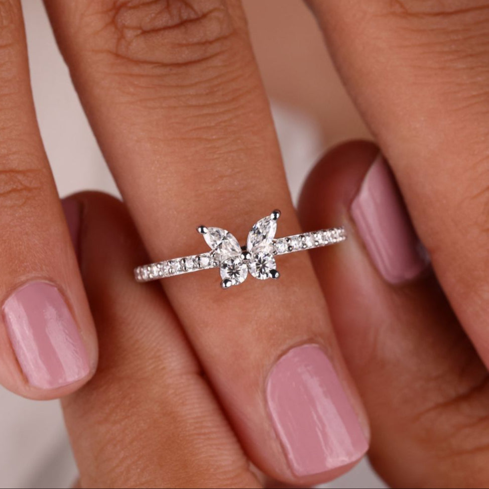 Marquise engagement ring with pave setting