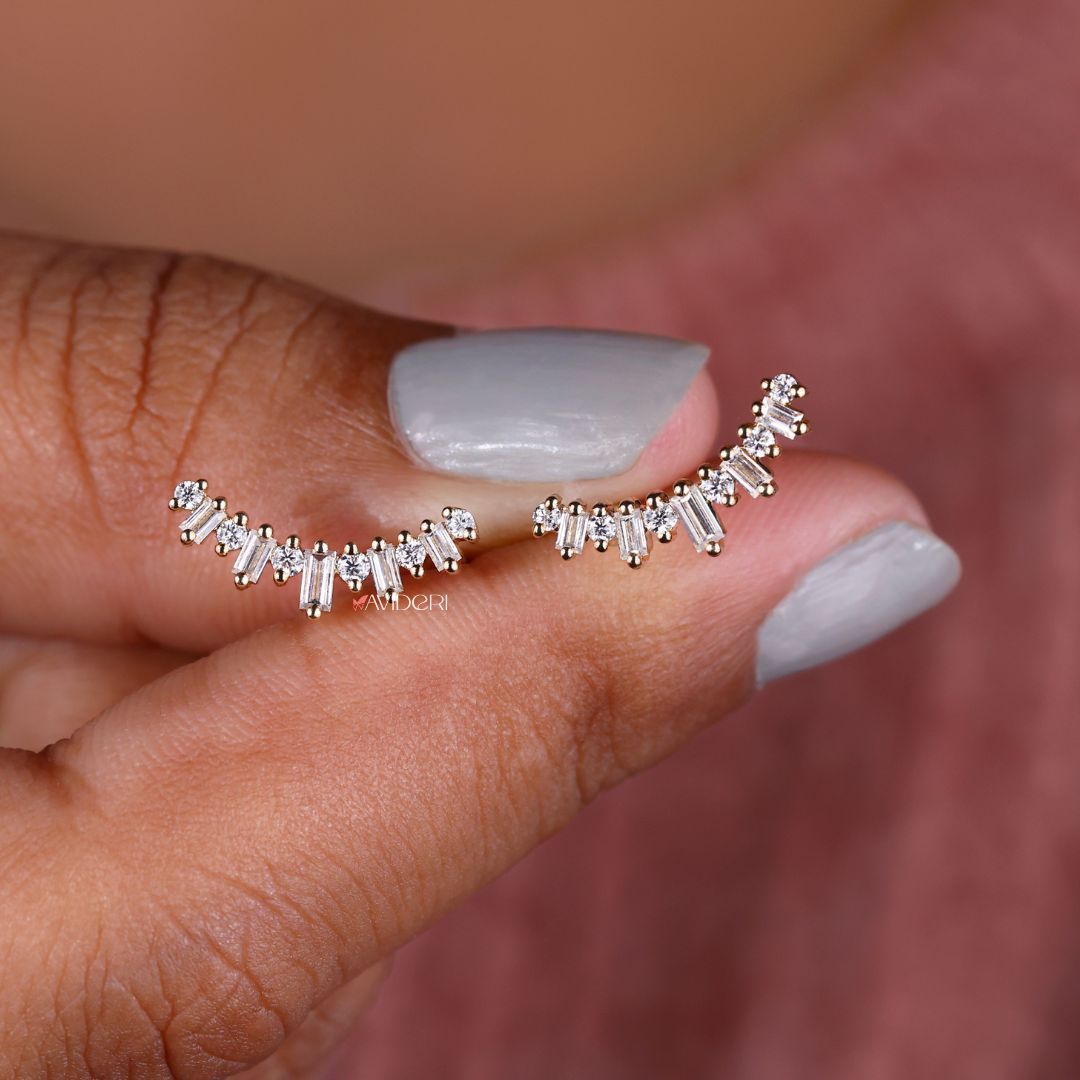 Baguette round cut earrings combine clean lines with classic brilliance, perfect for those who love geometric charm.