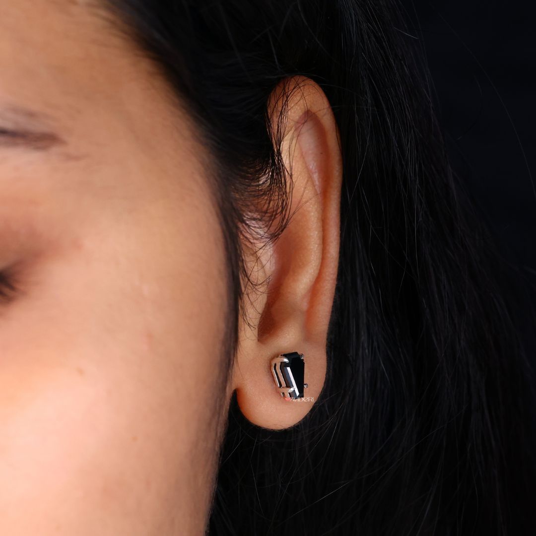 Moissanite gold earrings featuring coffin earrings for a chic, modern twist.