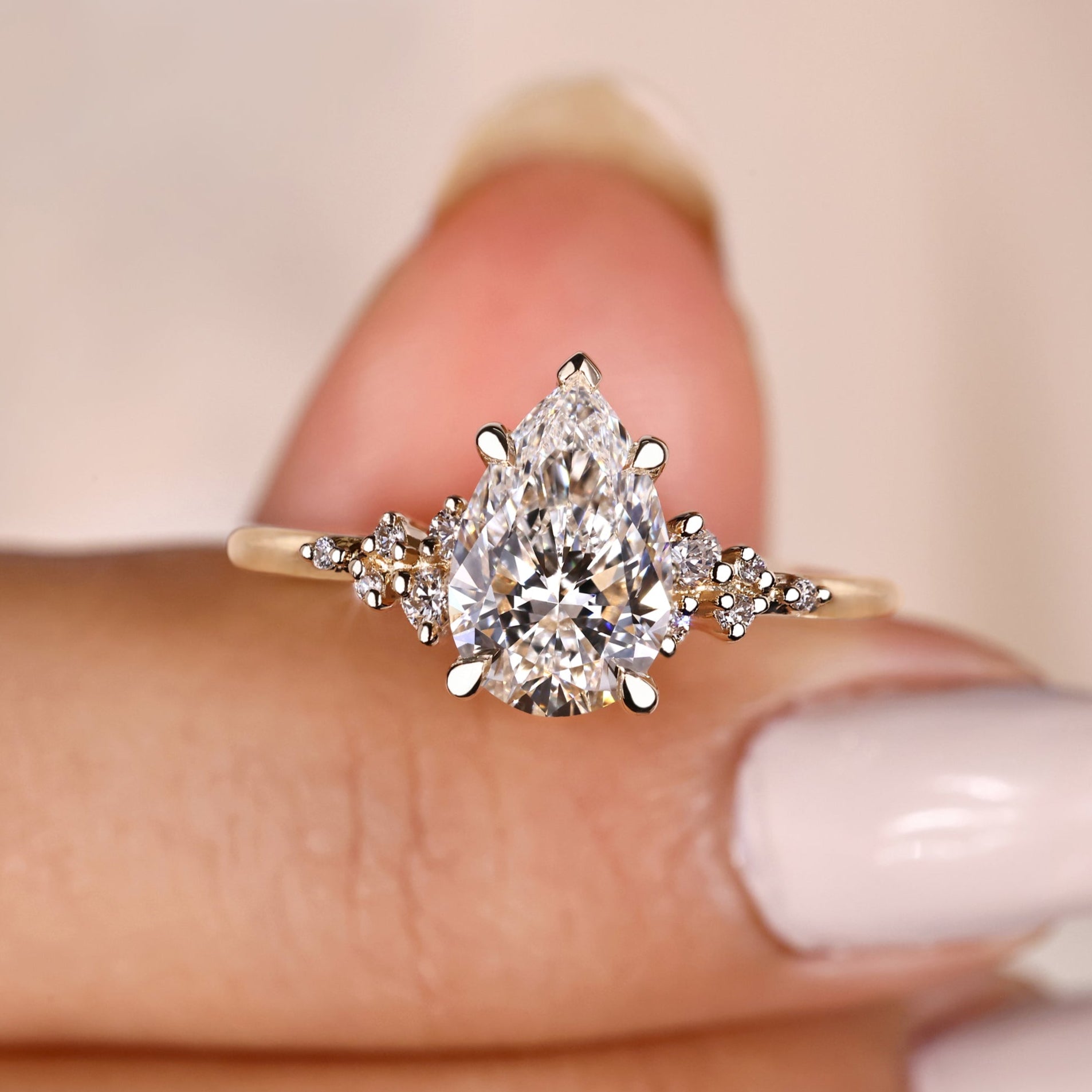 Snowdrift engagement ring with a lab-grown diamond.