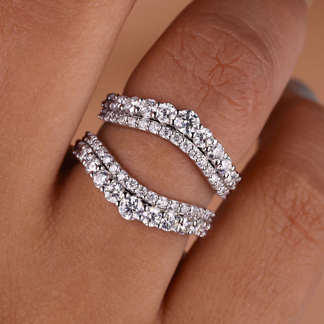 This round wedding band offers a classic, timeless design.