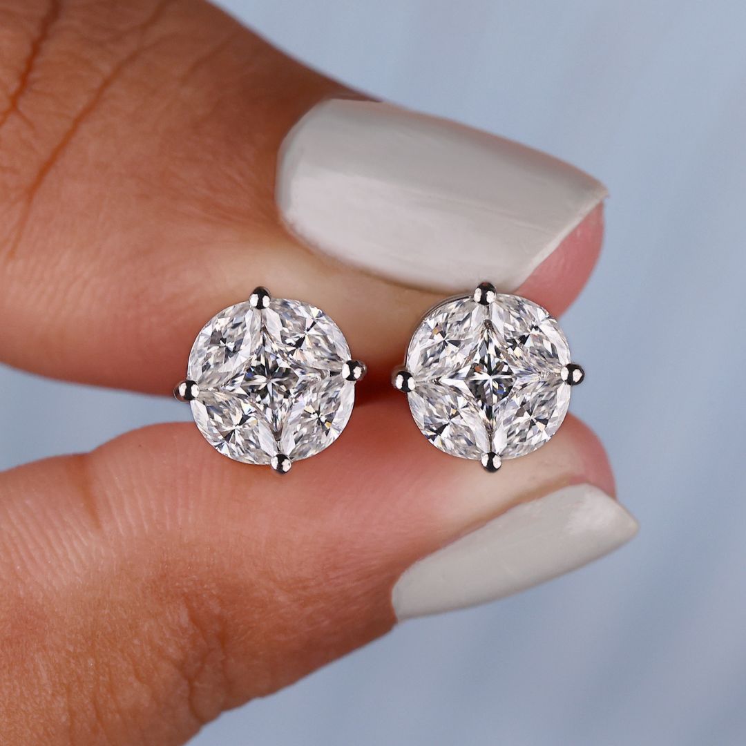 Princess Cut Moissanite Earrings with sharp edges and a square shape for a clean, modern look.