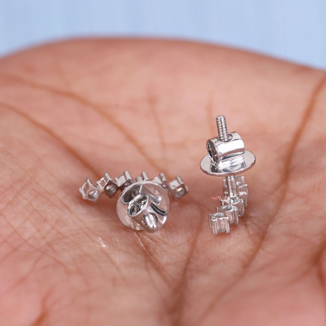 Close-up view of Avideri earrings with intricate craftsmanship and lab grown diamonds.