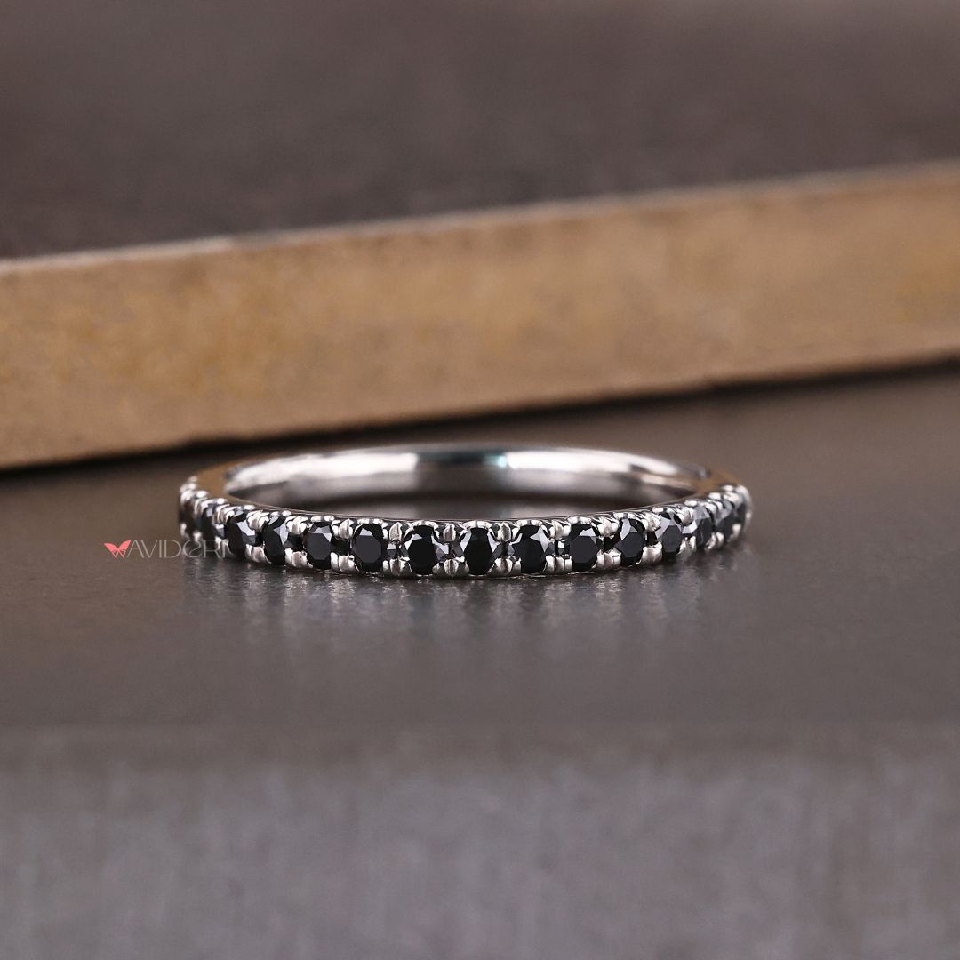 Half Eternity Wedding Band – Round Cut Black Moissanite