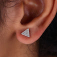Triangle Shape Earrings featuring round cut stones in white gold.