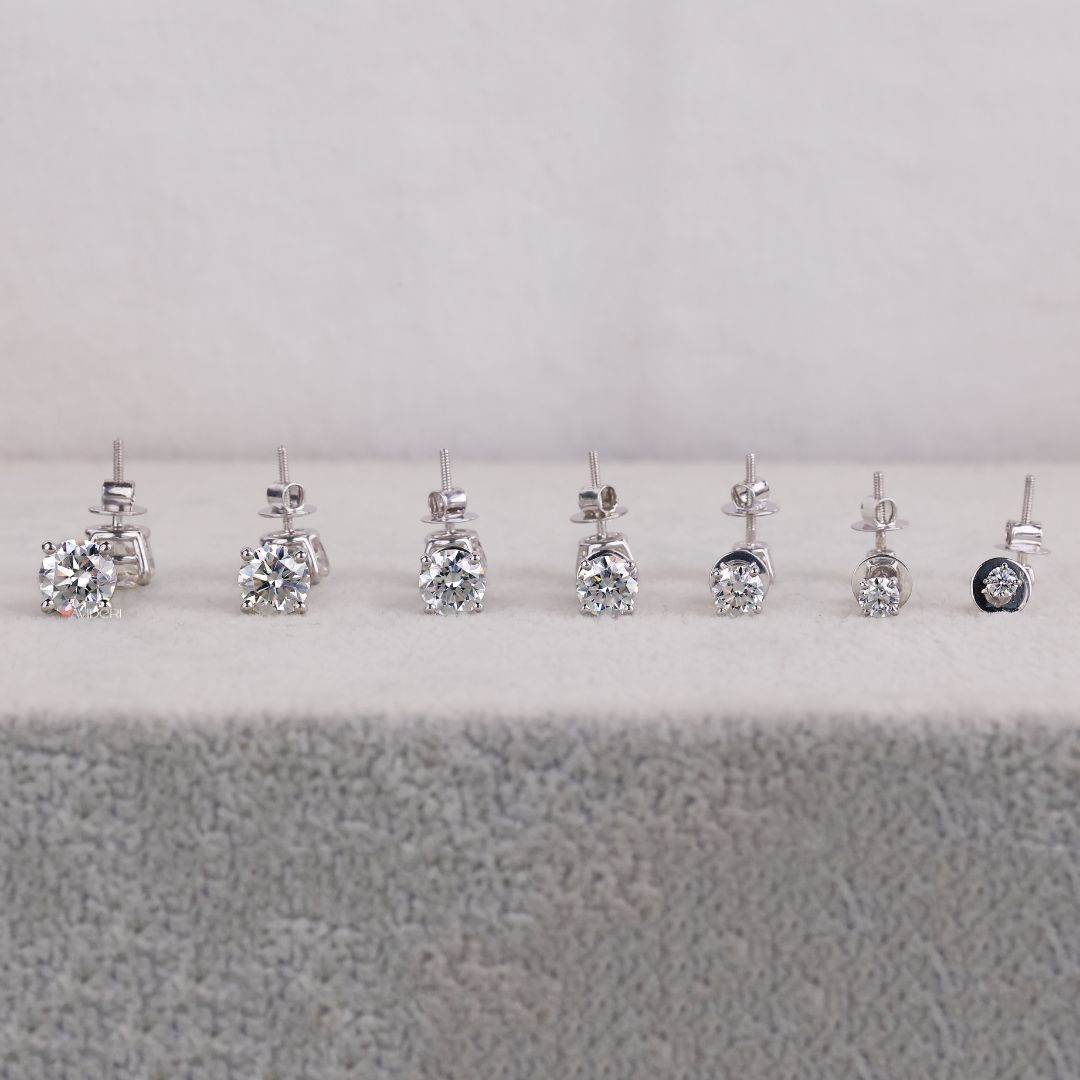 Round moissanite earrings shine with exceptional beauty.