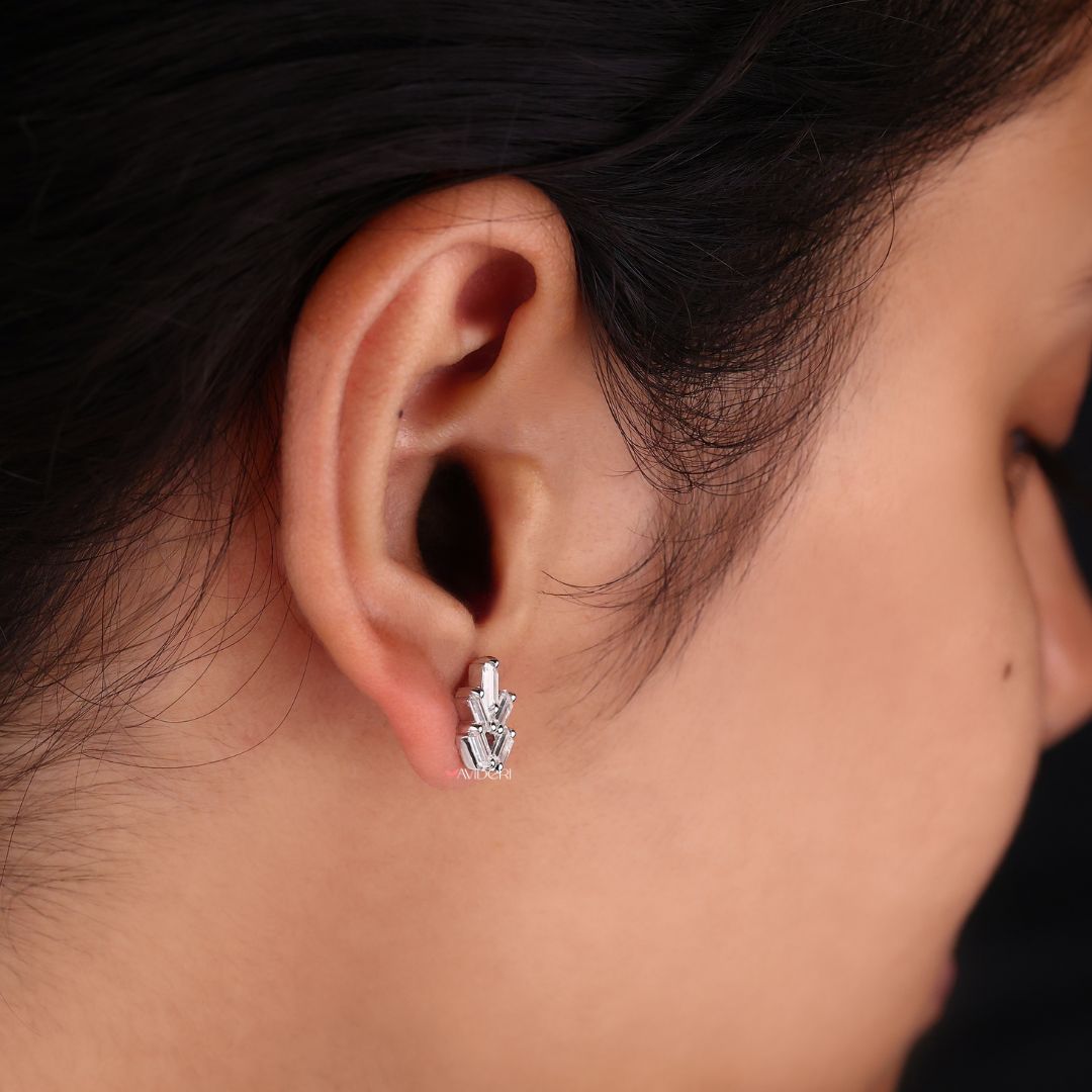 Cluster Earrings featuring Moissanite stones in a beautiful white gold design.