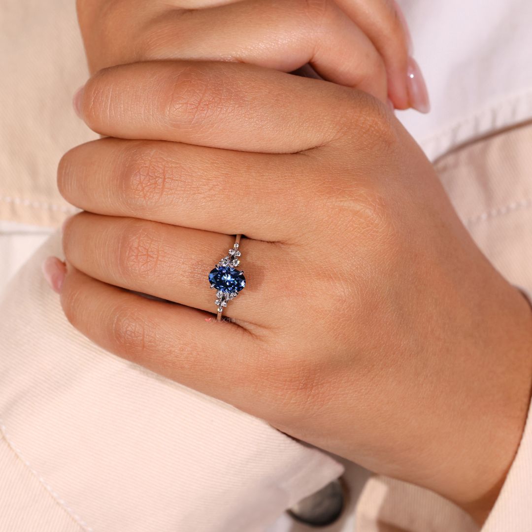 Oval Side Stone Engagement Ring – Timeless oval side stone engagement ring with style.