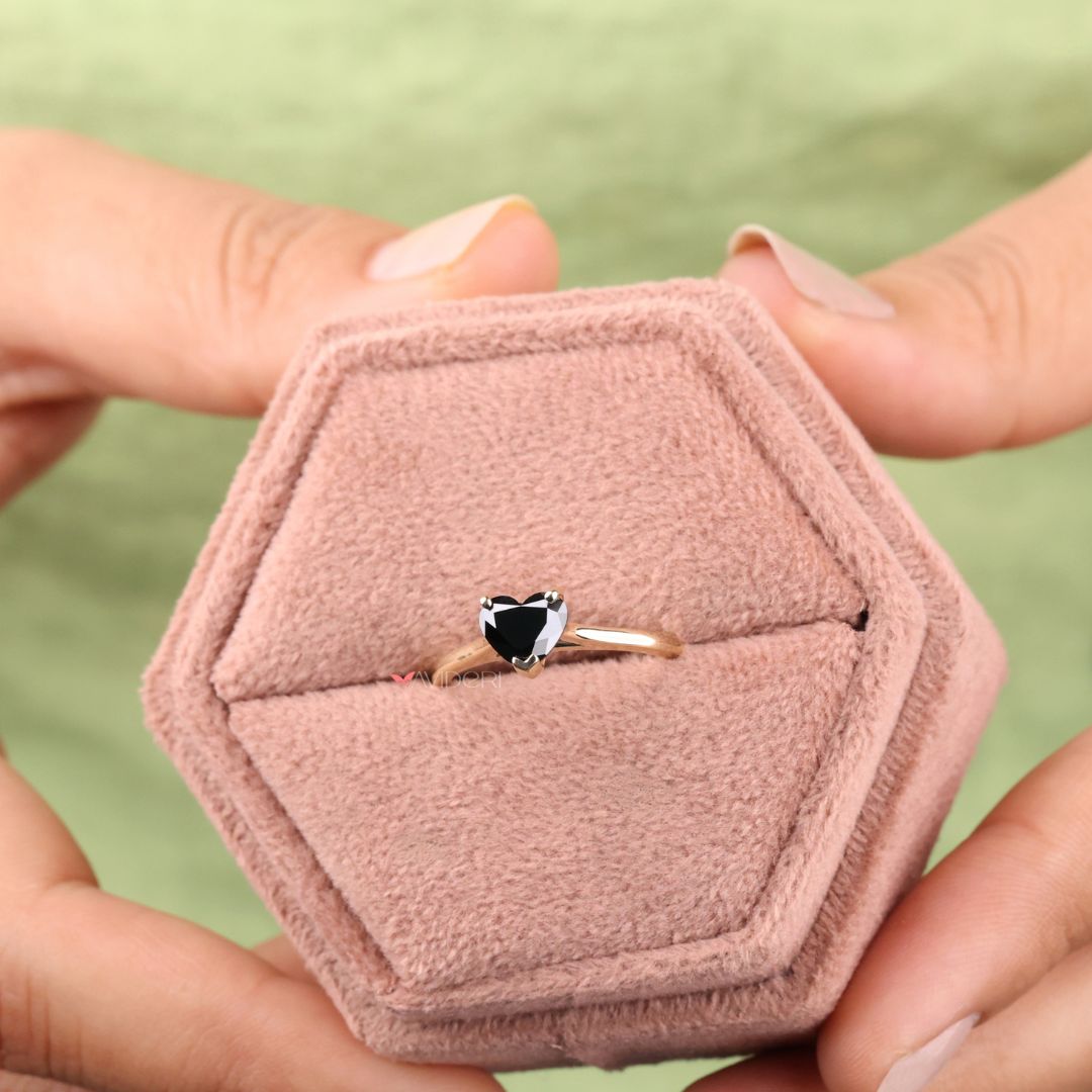 V prong ring offering a modern take on the heart-shaped design