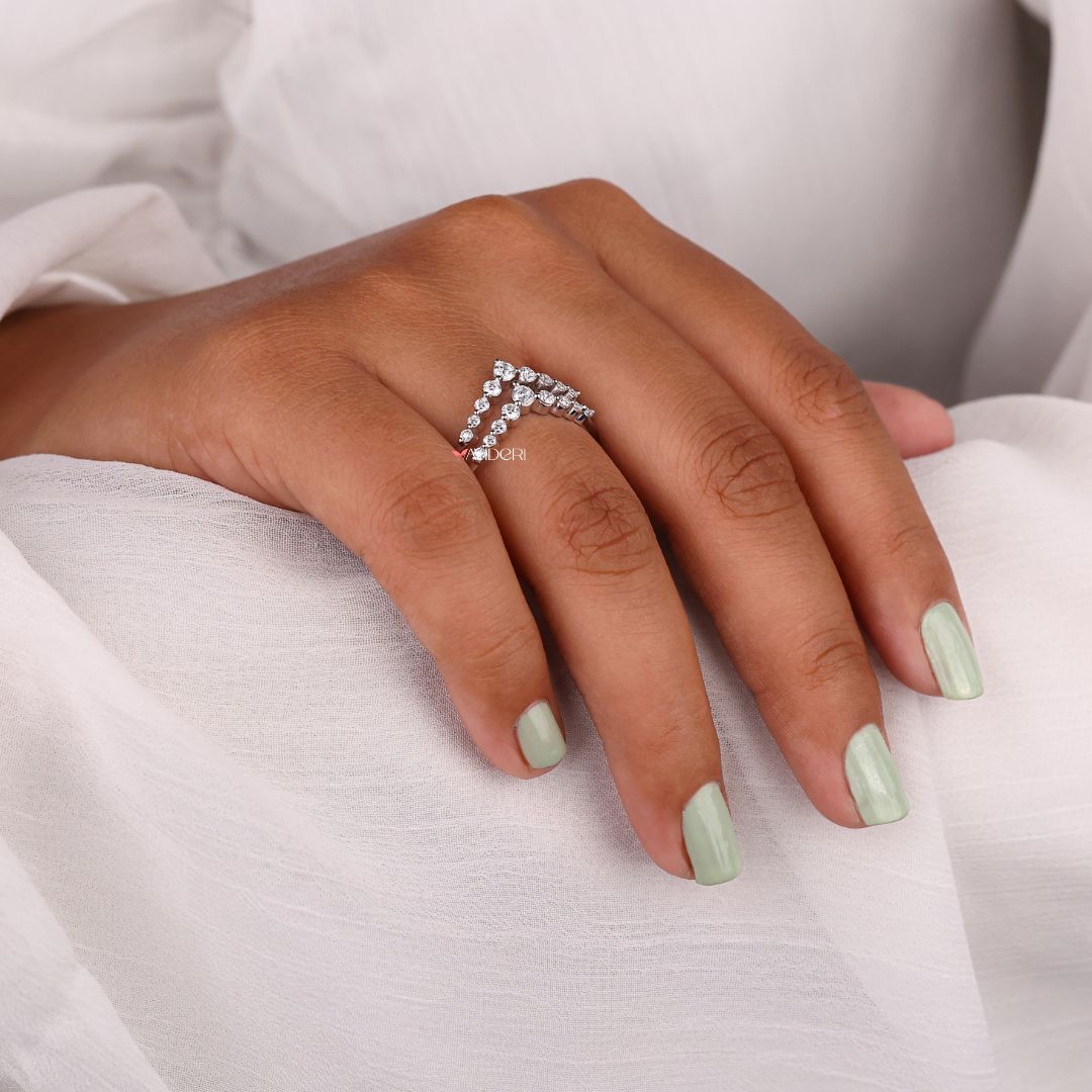 Round wedding band provides timeless charm, perfect for any bridal style.