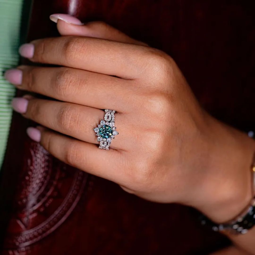Diamond cluster ring features many stones grouped for a bold look.
