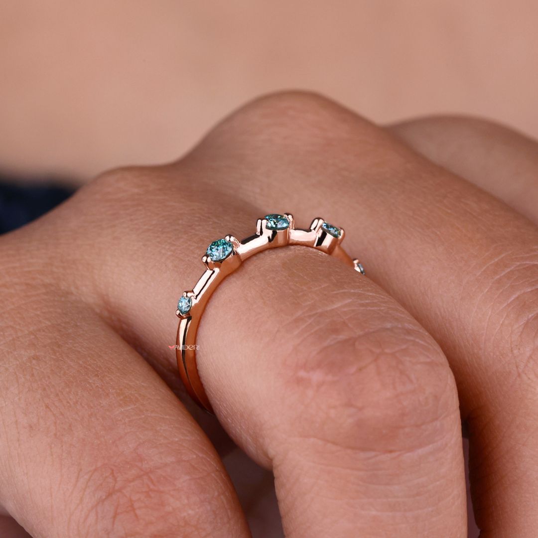 Half eternity wedding band blends modern design with lasting elegance.