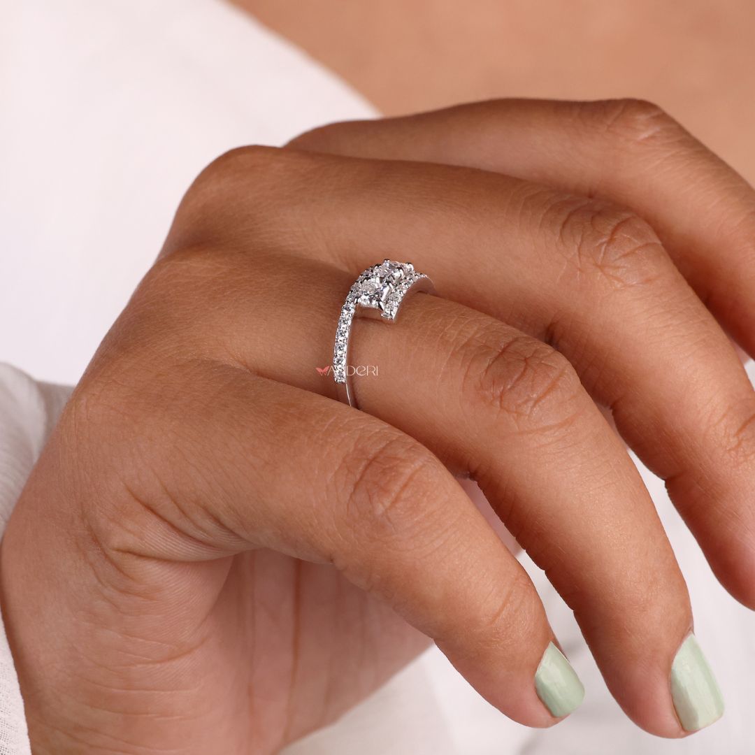 Bypass setting ring, moissanite wedding ring, round cut ring