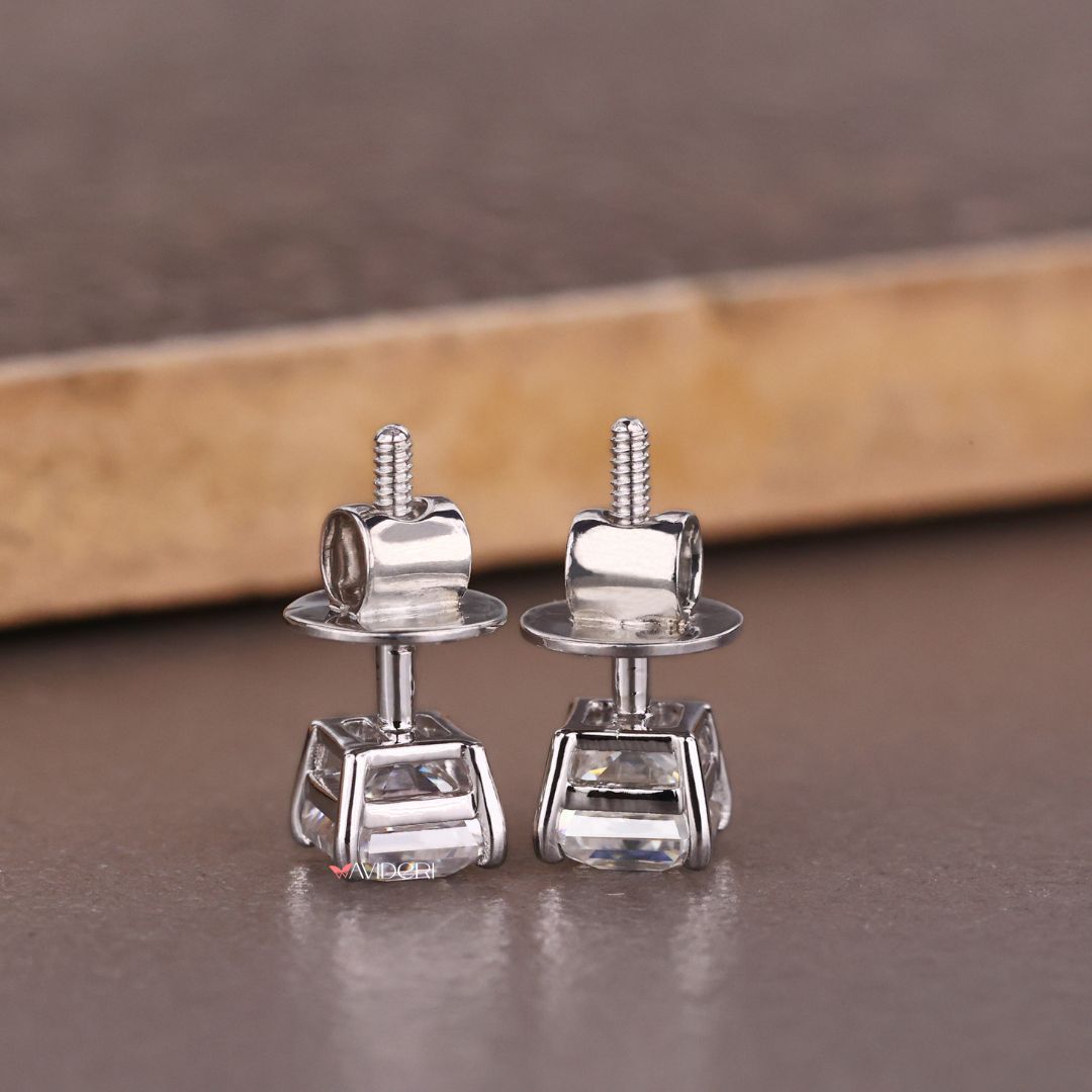 Moissanite earrings sparkle with eco-friendly shine.