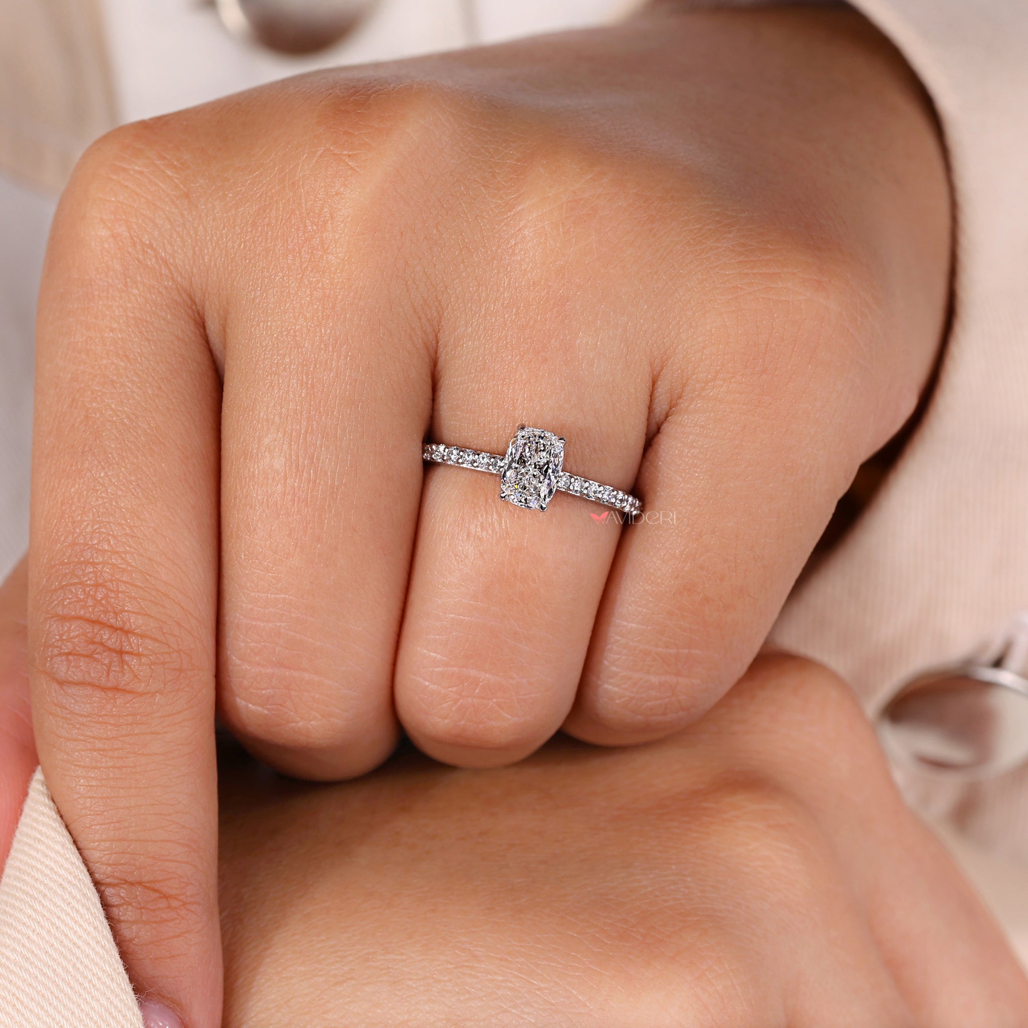 IGI certified cushion cut engagement ring with authentic quality