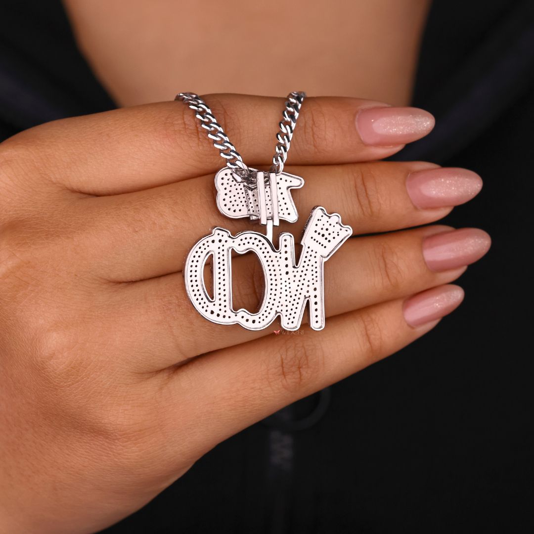 White gold pendant with bold hip hop look.