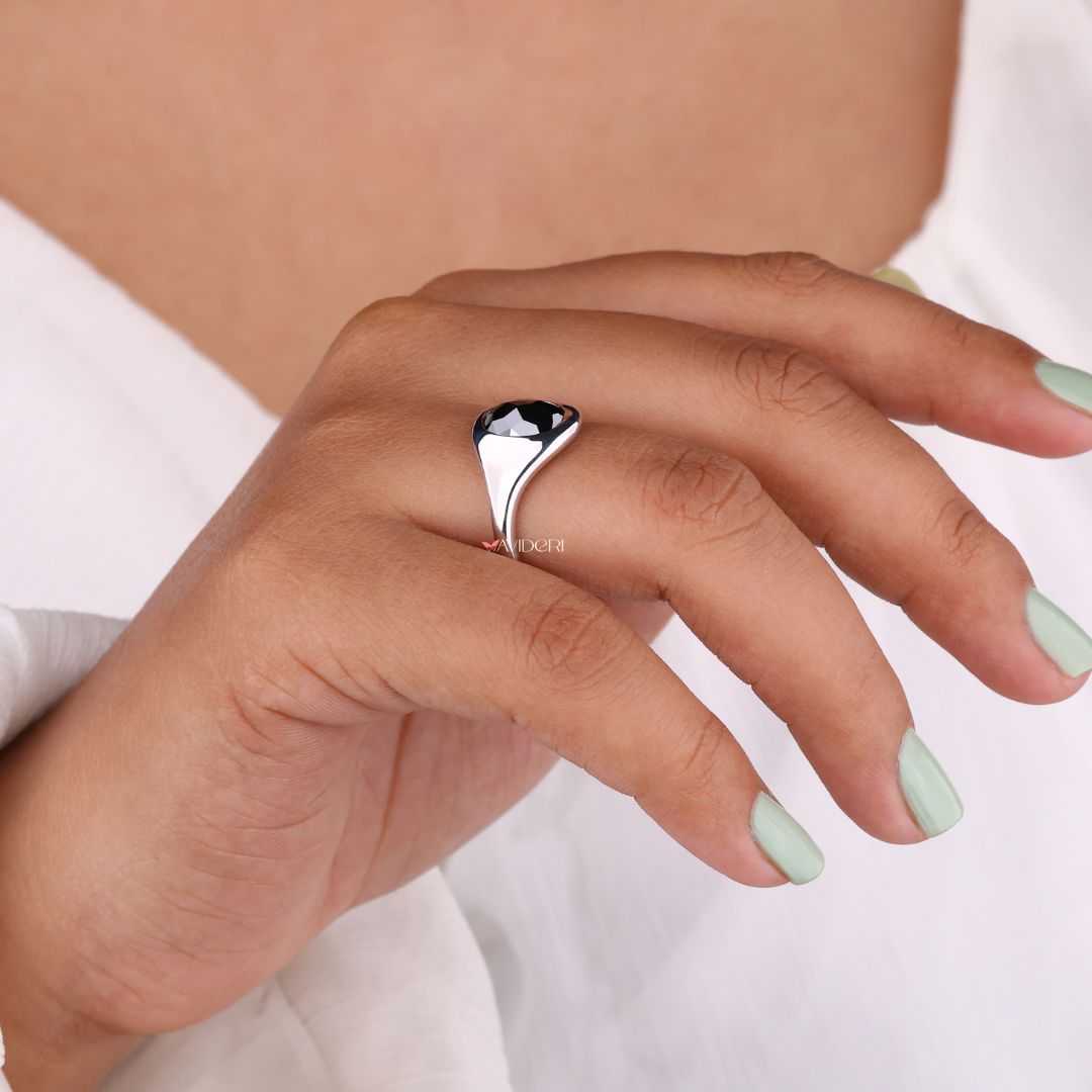 Solitaire ring, moissanite gold ring, onyx signet ring