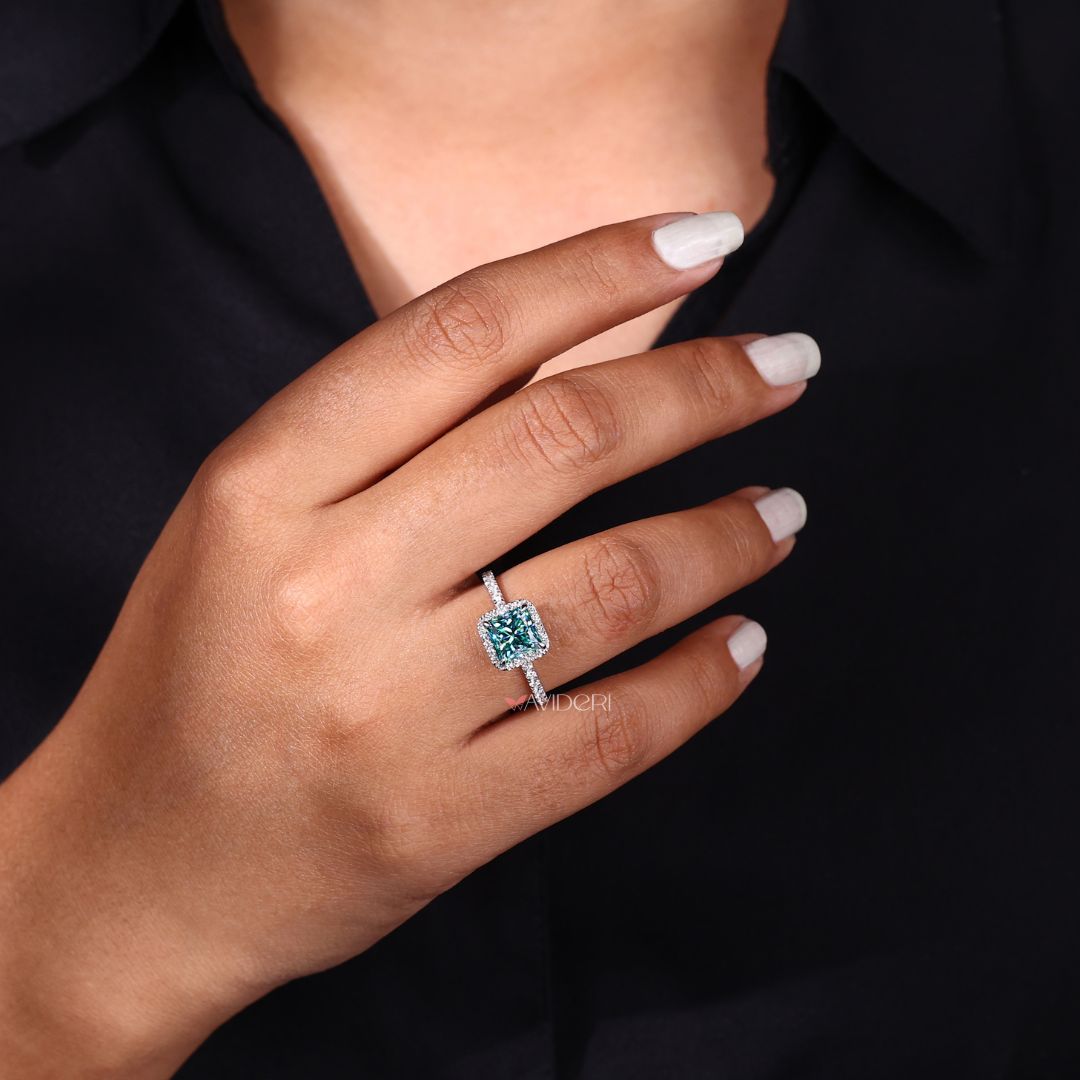 Princess moissanite ring, round pave ring, moissanite engagement ring