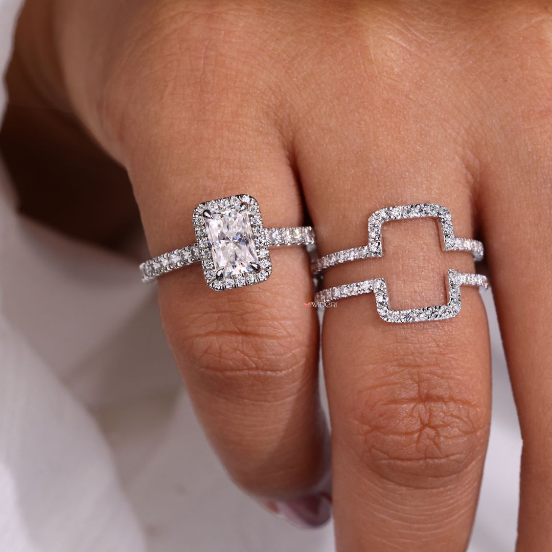 White gold band complements any engagement ring with a sleek and refined look.