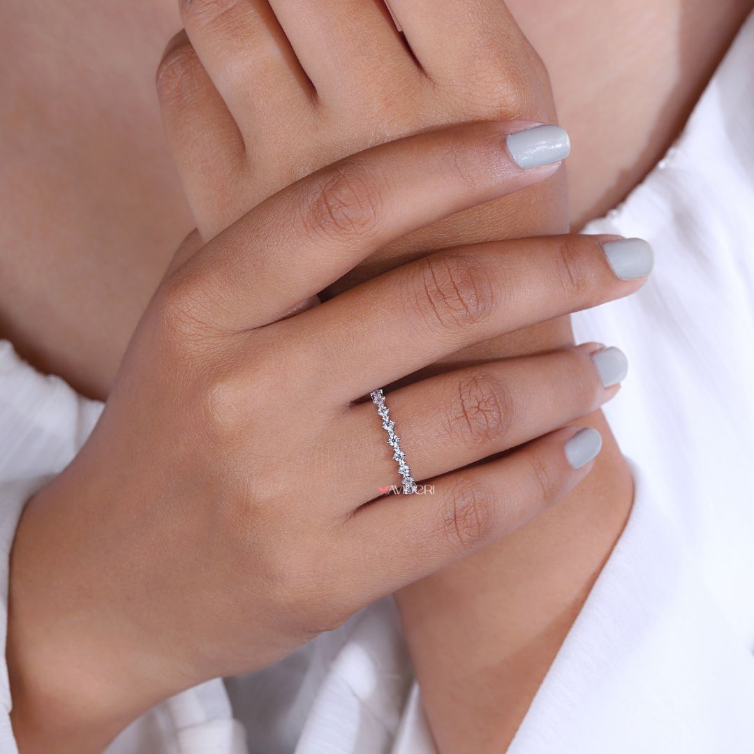 White gold wedding ring delivers a polished finish with modern appeal.