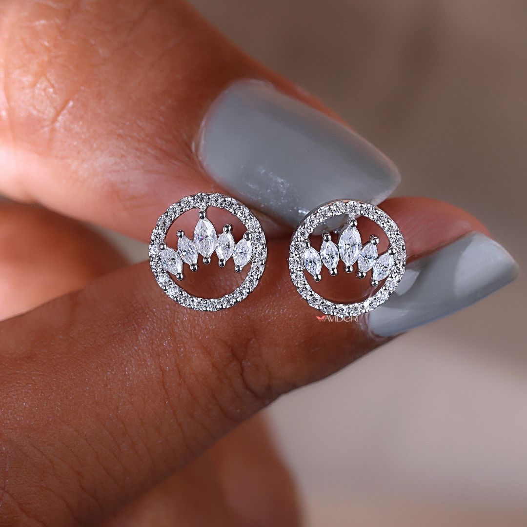 Marquise Cut Earrings featuring Halo Stud design in white gold, perfect for any occasion.