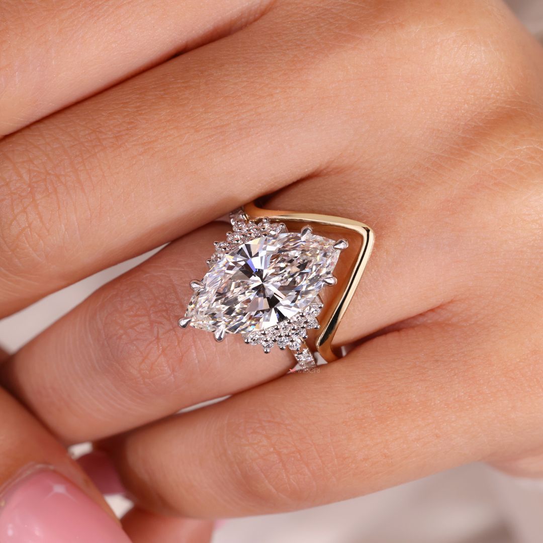 Handmade jewelry featuring a unique V shaped wedding ring design