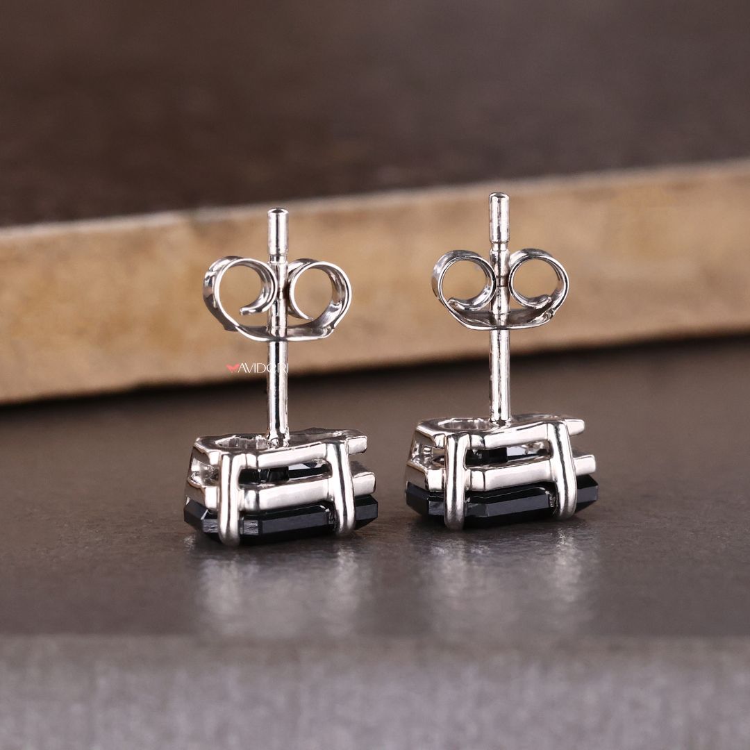White gold stud earring with coffin earrings for a distinctive, modern style.