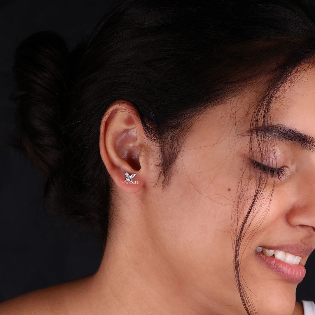 Marquise Moissanite earrings featuring butterfly stud design for elegance.